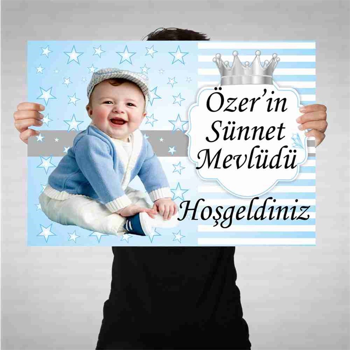 Sünnet Yıldızlı Taçlı Parti Malzemeleri Bez Afiş 