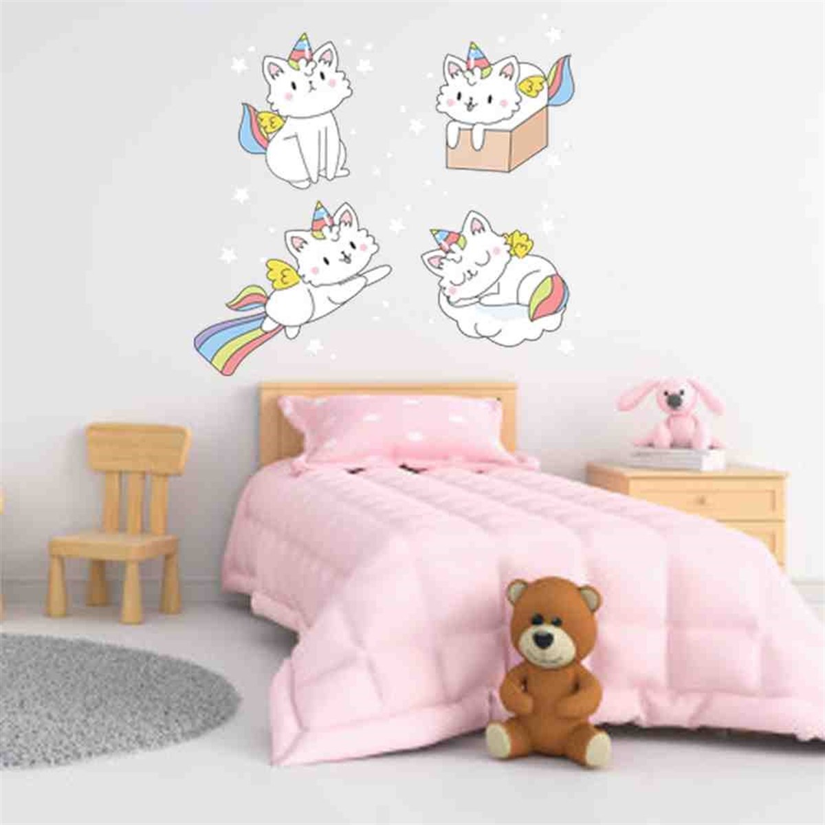 Unicorn Kedi Bebek Odası Sticker 