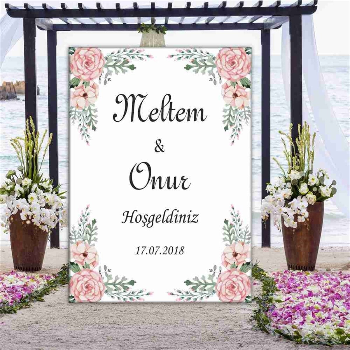 Vintage Gül Temalı Nişan Kapı Süsü 