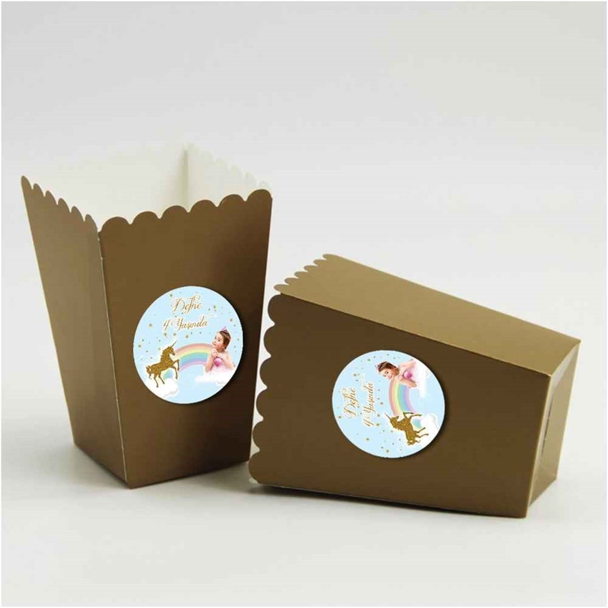 Vintage Mint Konsept Etiketli Popcorn Kutusu 10 Adet 