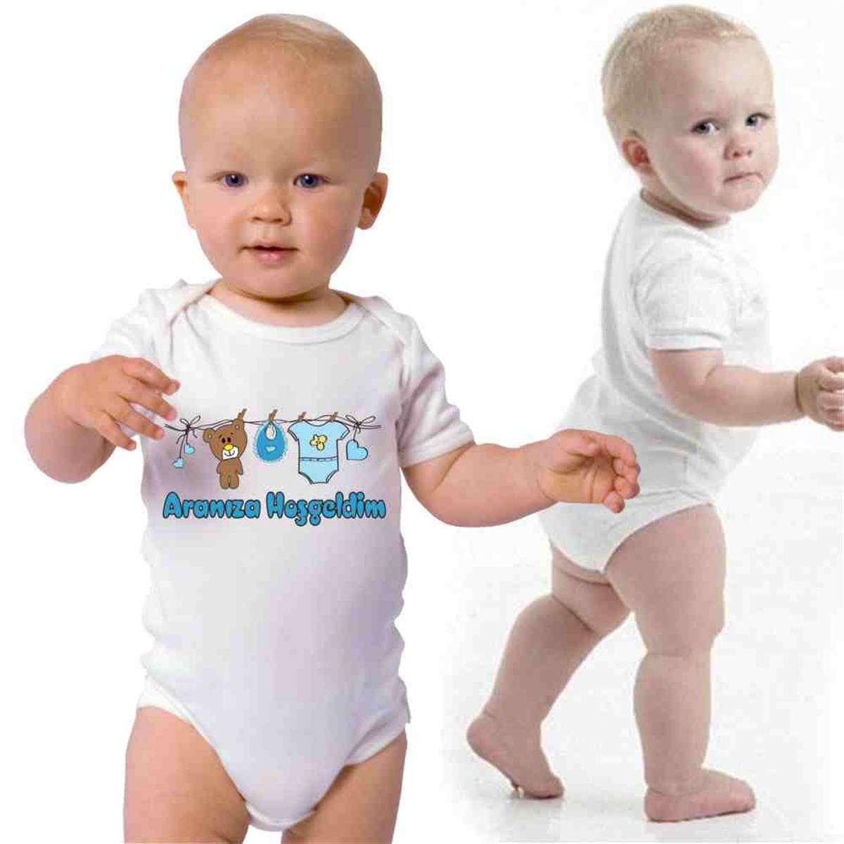 Yeni Doğan Mavi Tatlı Ayı Konsepti Kişiye Özel T-Shirt Baskı  