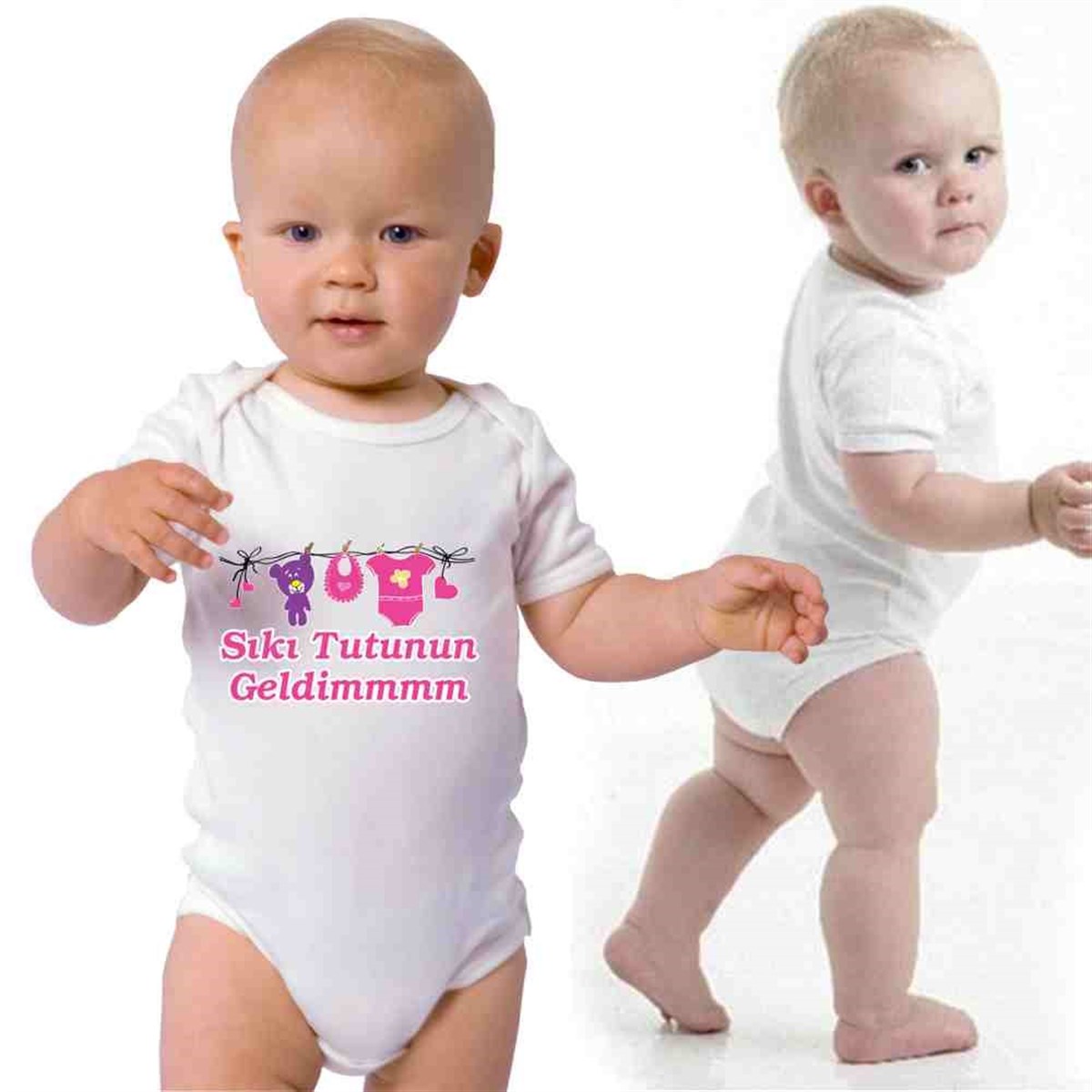 Yeni Doğan Pembe Tatlı Ayı Konsepti Kişiye Özel T-Shirt Baskı  