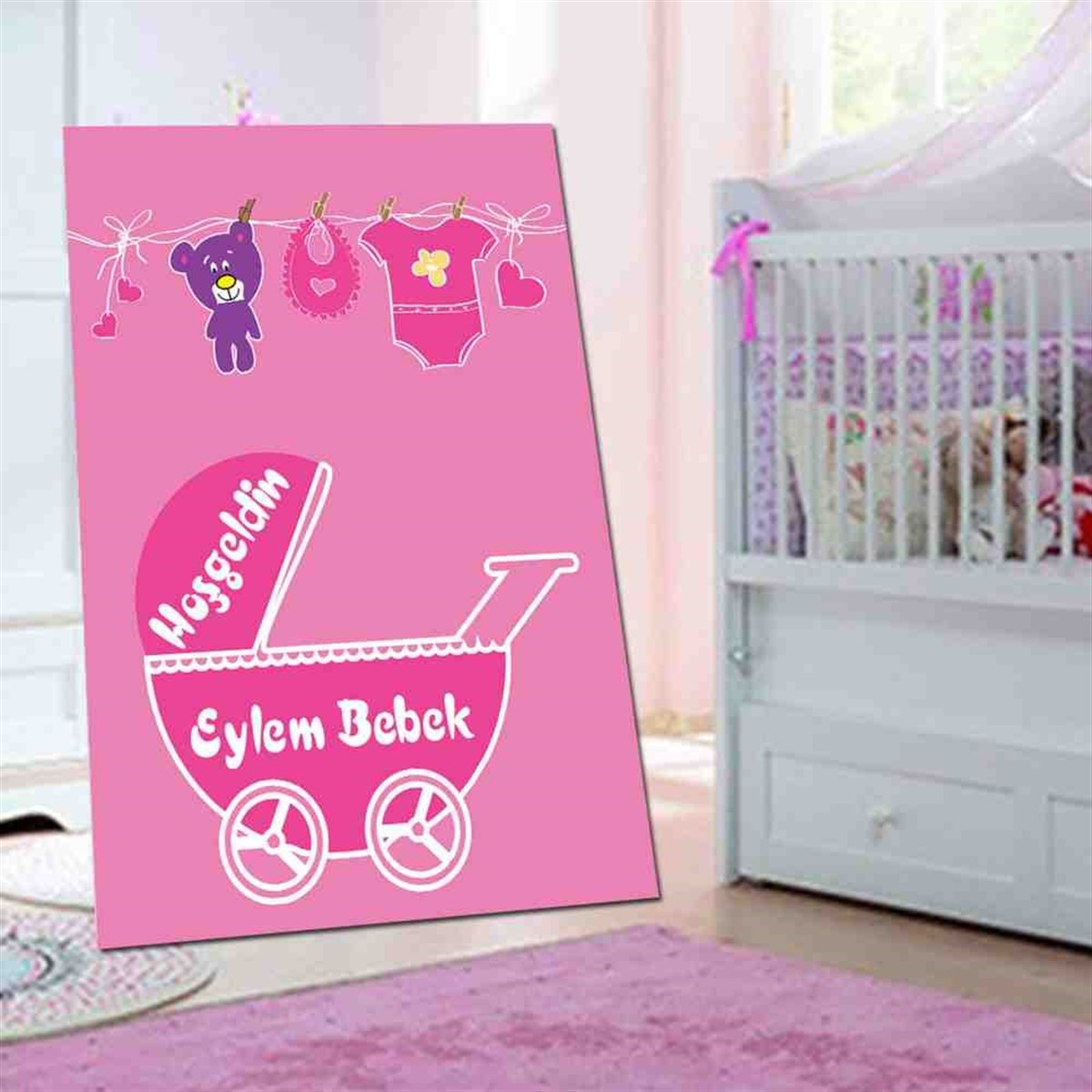 Yeni Doğan Pembe Tatlı Ayı Konsepti Pano 
