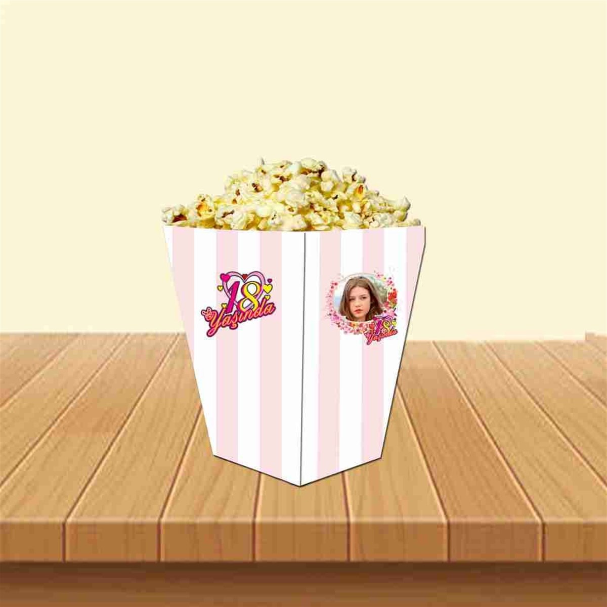 Yetişkin Doğum Günü Çicekli Konsepti Popcorn Kutusu 