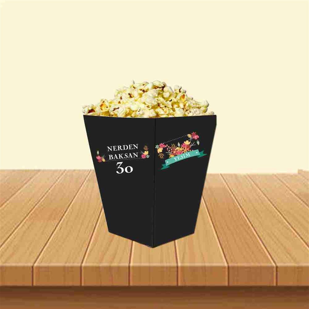 Yetişkin Doğum Günü Renkli Çicekler Konsepti Popcorn Kutusu 