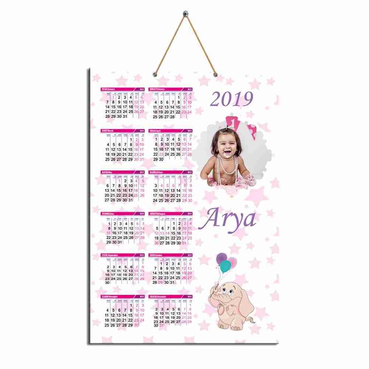 Yıldız Filli Balonlu Karton Takvim  