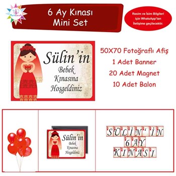 6 Ay Kınası Kına Karikatürlü Parti Kırmızı Mini Set 