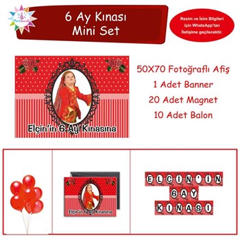 6 Ay Kınası kırmızı çizgli Güllü Parti Mini Set 