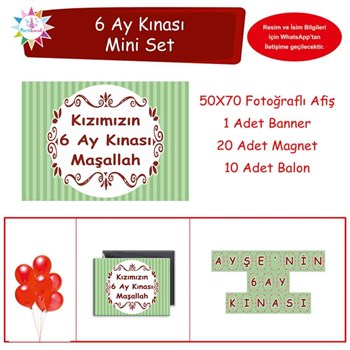 6 Ay Kınası Yeşil Çizgili Parti Mini Set 