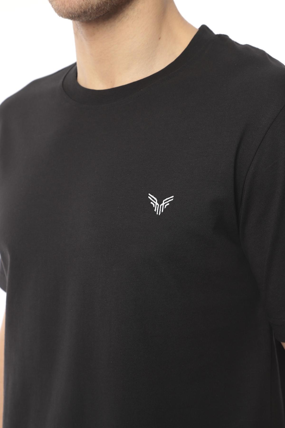Slim Fit Kısa Kol Nakışlı %100 Pamuklu T-Shirt FS-003011 - Siyah