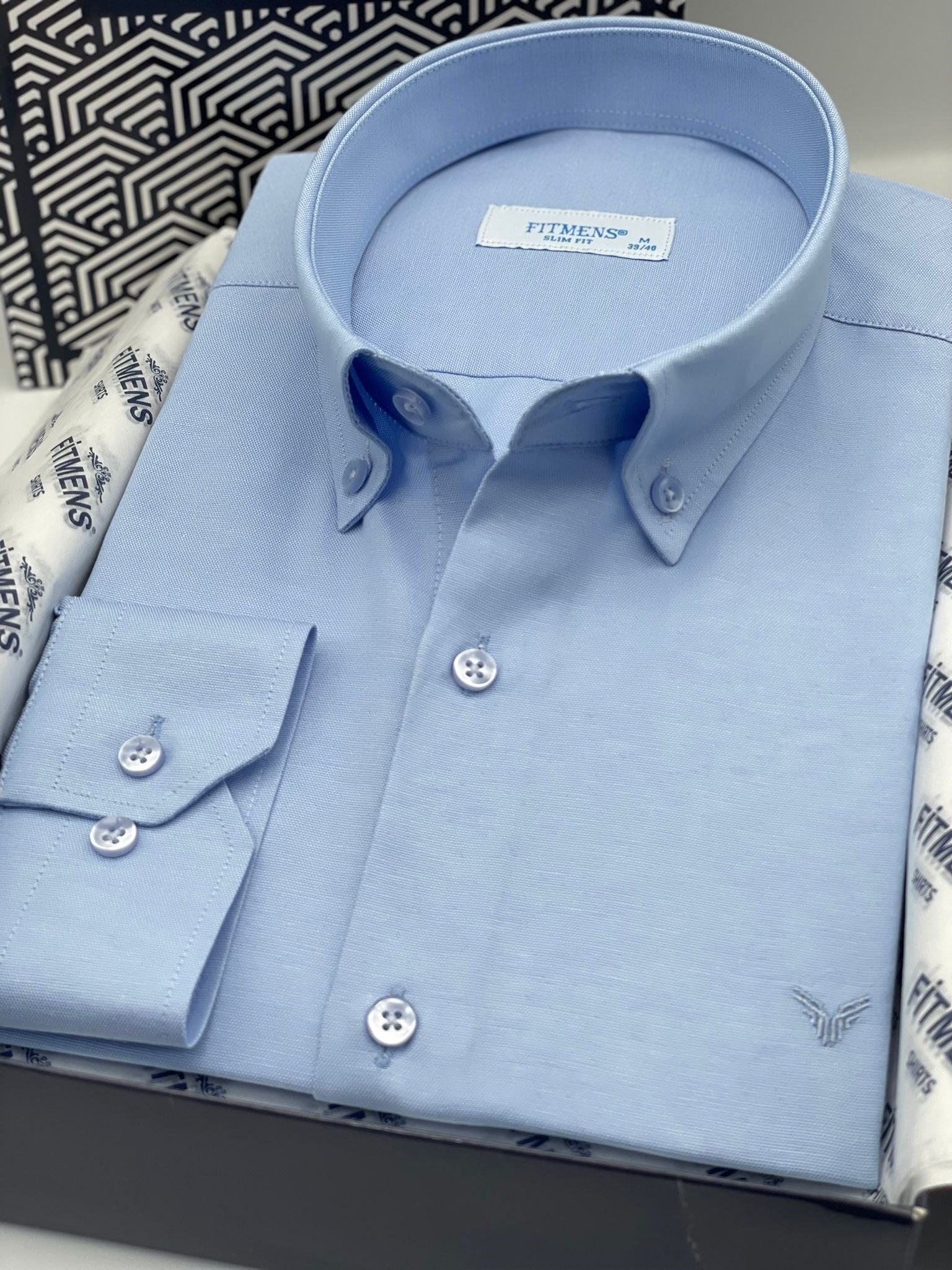 Slim Fit Uzun Kol Pamuklu Hediye Kutulu Kolay Ütülenebilir Erkek Gömlek FS-002225 - Mavi