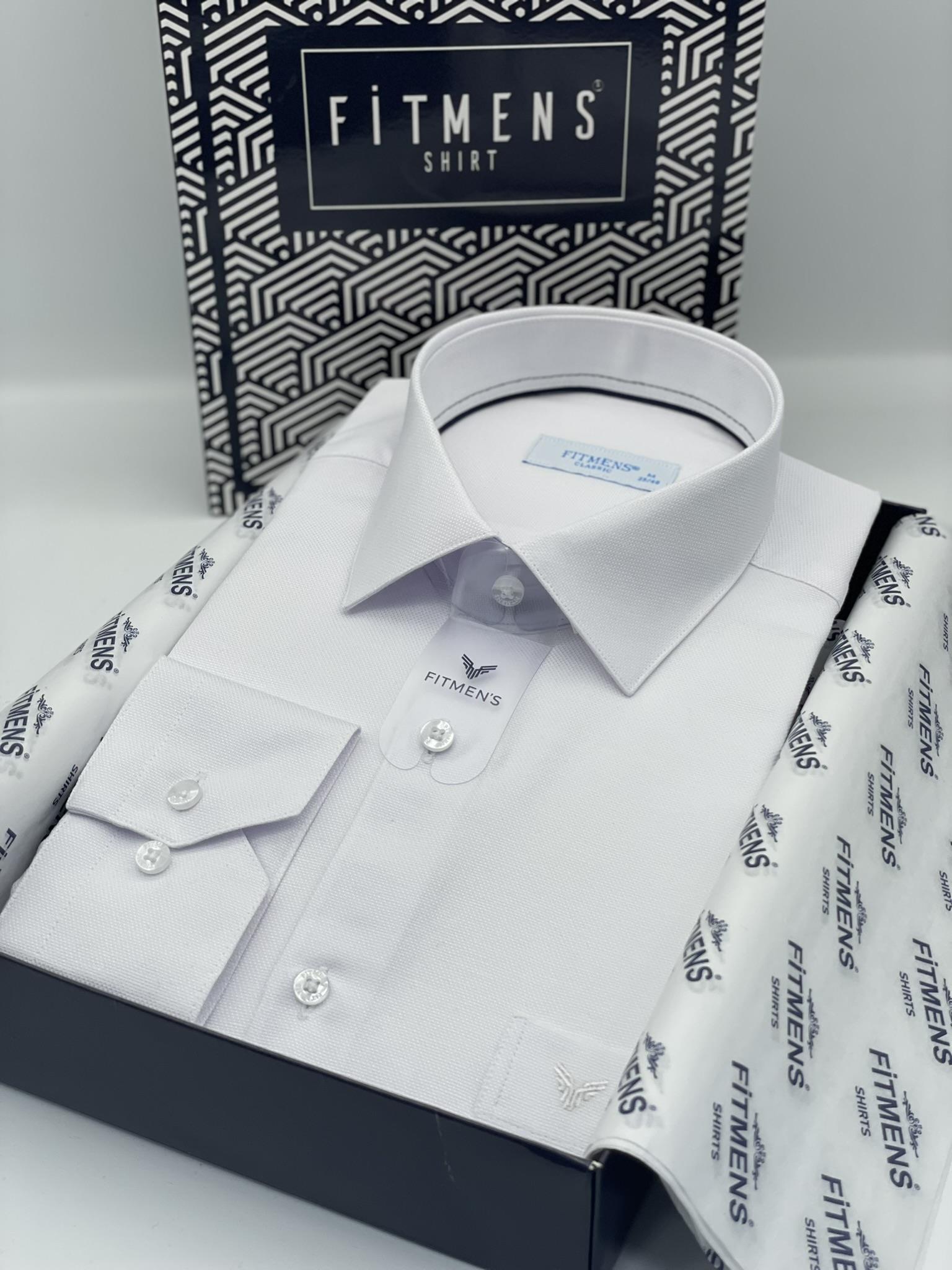 Klasik Uzun Kol Oxford Hediye Kutulu Kolay Ütülenebilir Erkek Gömlek FS-001254 - Beyaz Lacivert