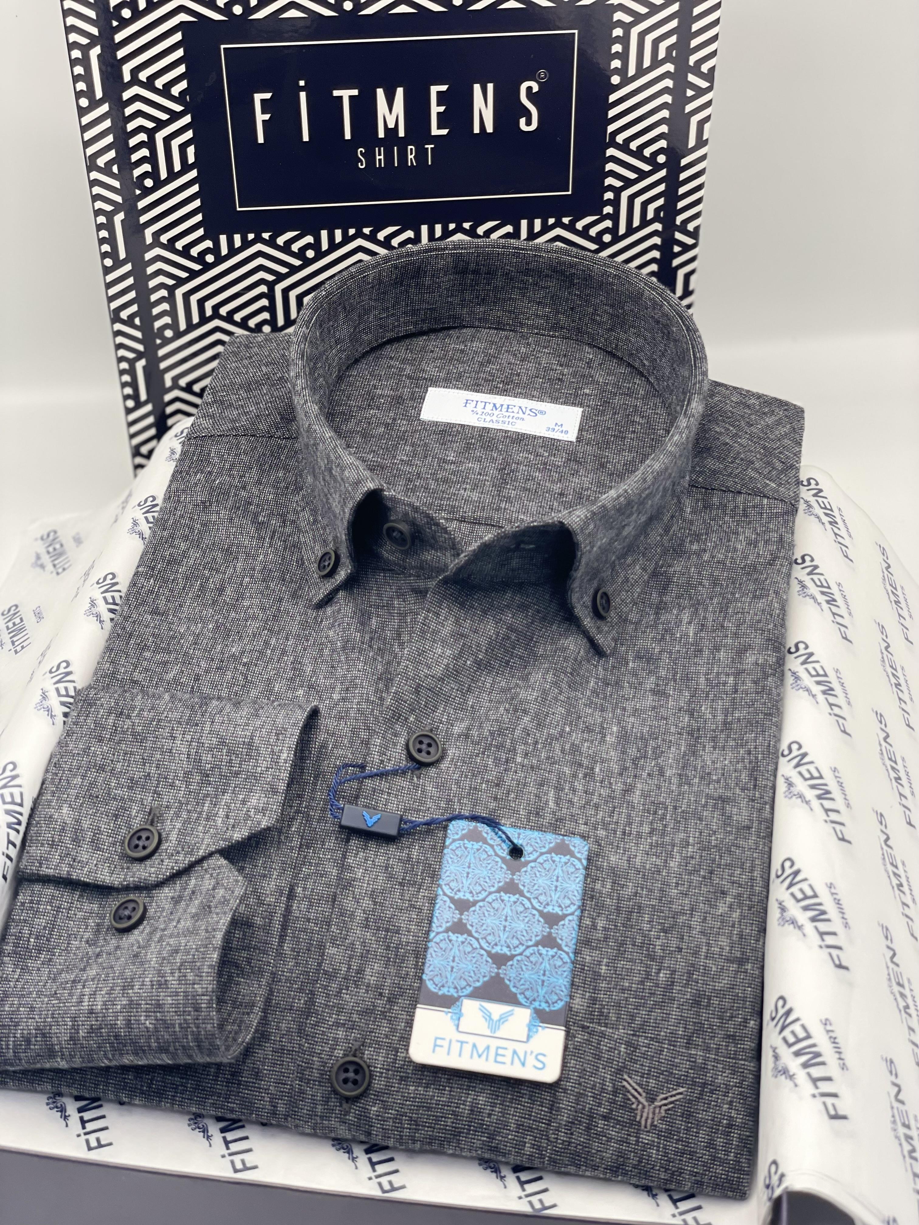 Klasik Uzun Kol Kışlık Oduncu %100 Cotton Filafil Yaka Düğmeli Pamuklu Hediye Kutulu Erkek Gömlek FS-003136 - Gri