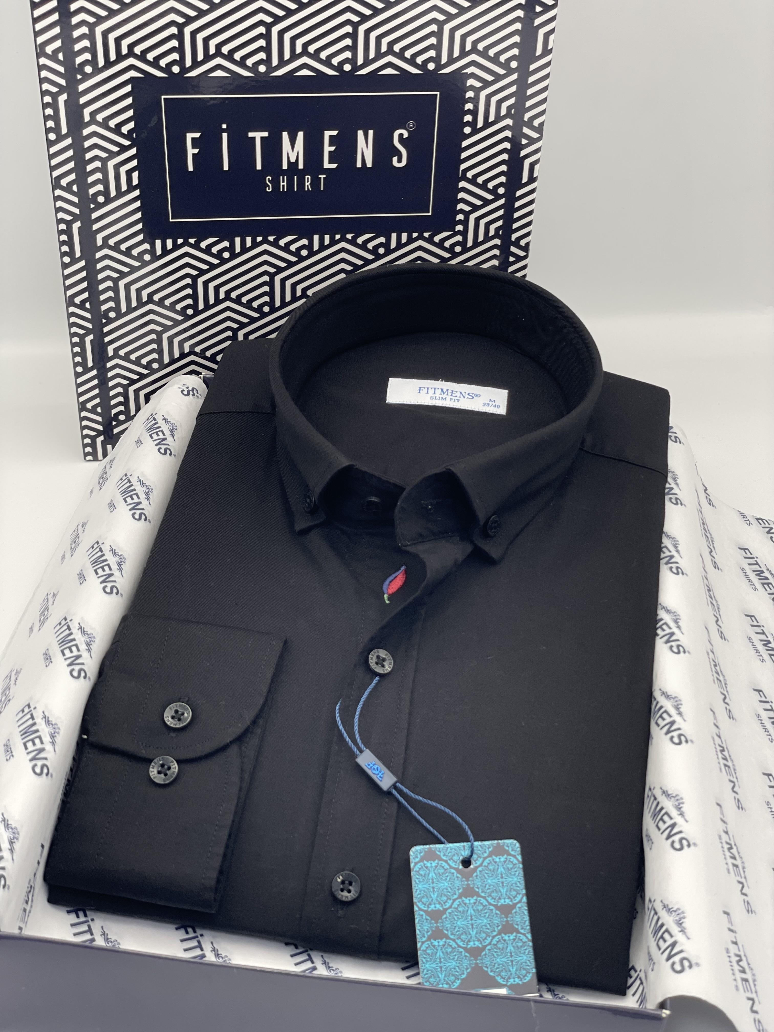 Slim Fit Uzun Kol Yıkamalı Gabardin Hediye Kutulu Erkek Gömlek FS-001364 - Siyah