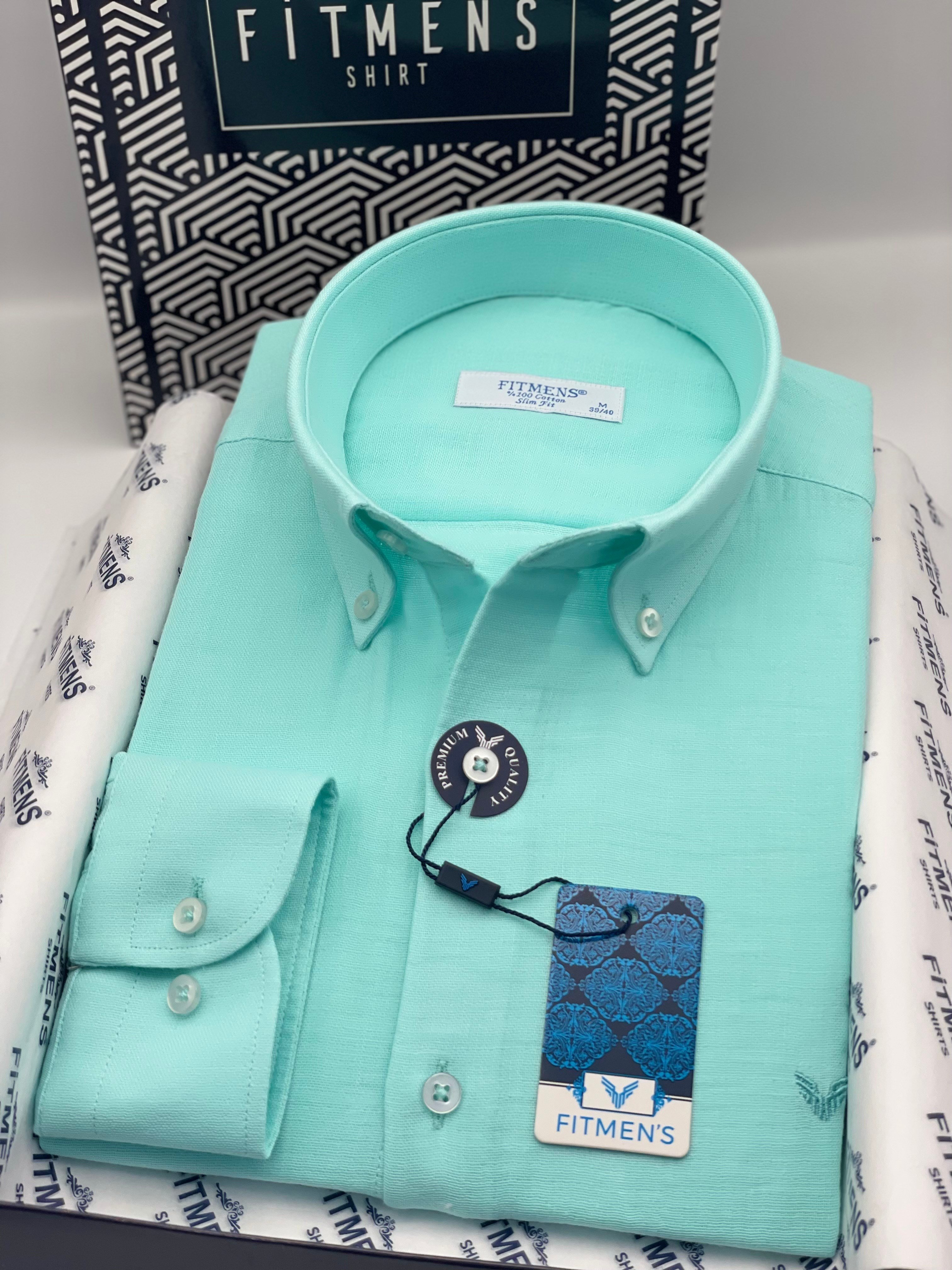 Slim Fit Uzun Kol Müslin Pamuk Rahat Nefes Alabilen Kumaştan Yaka Düğmeli Hediye Kutulu Erkek Gömlek FS-004202 - Mint
