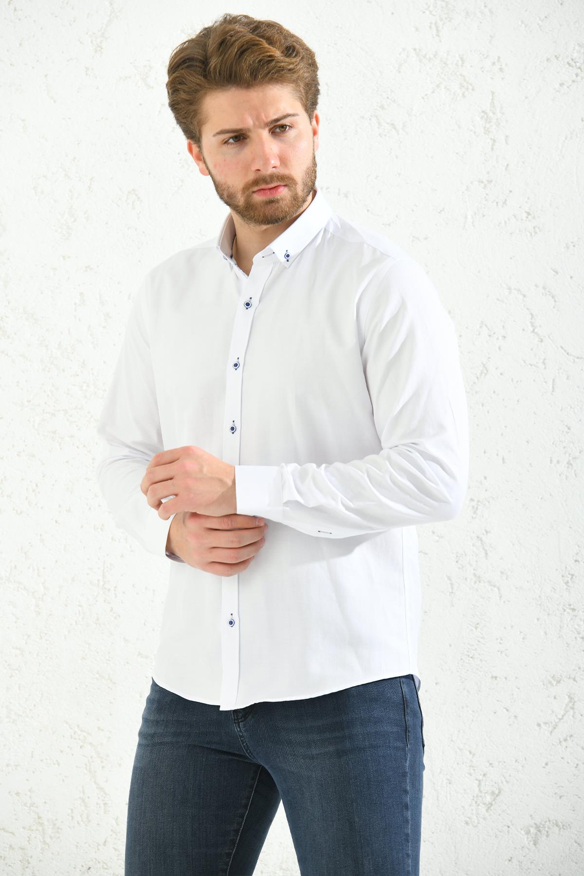 Slim Fit Uzun Kol Oxford Hediye Kutulu Kolay Ütülenebilir Erkek Gömlek - Beyaz