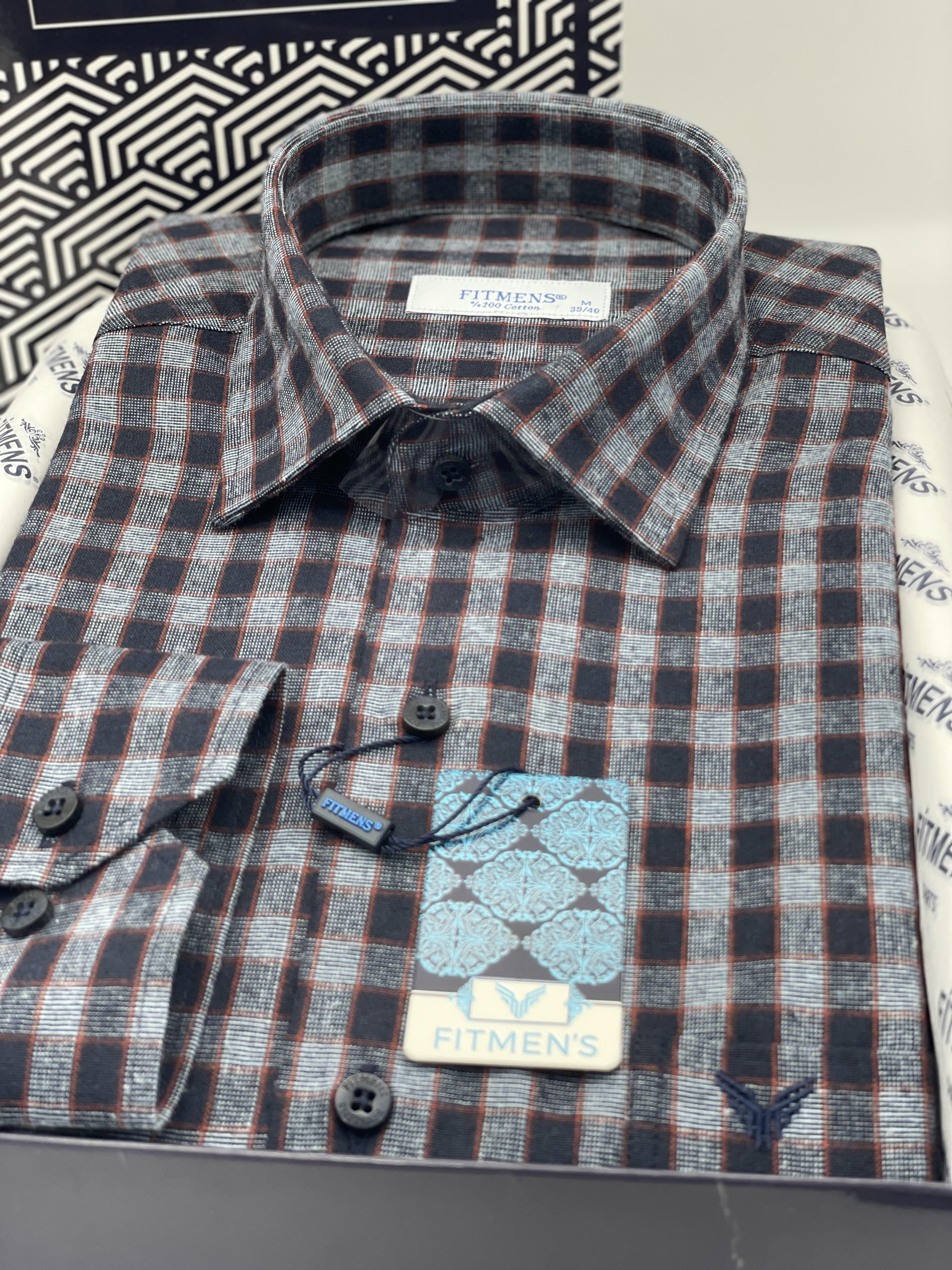 Klasik Uzun Kol %100 Cotton Kışlık Kareli Yaka Alttan Düğmeli Hediye Kutulu Erkek Gömlek FS-003134 - Bordo