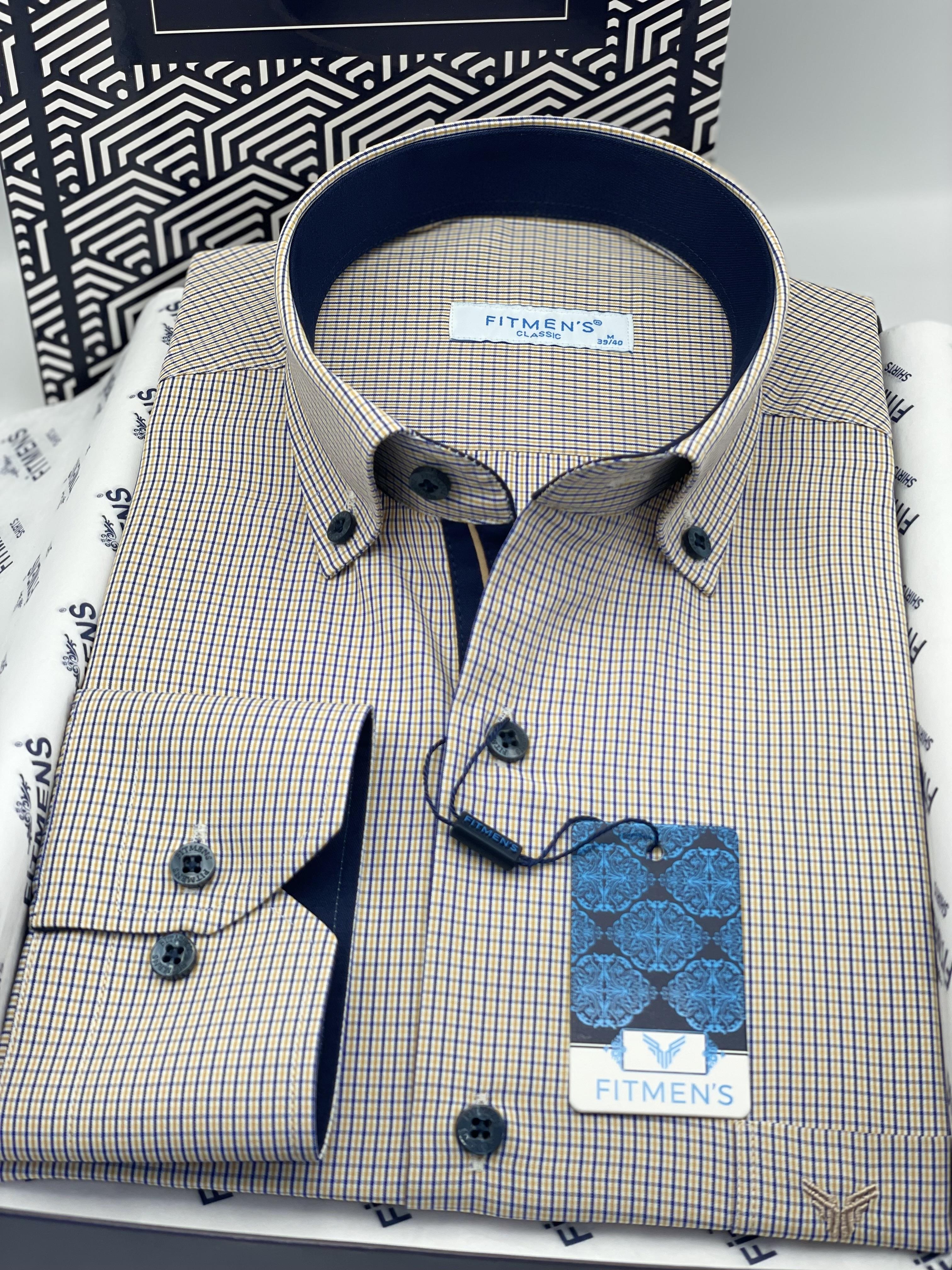 Klasik Uzun Kol Pöti Kareli Yaka Düğmeli Hediye Kutulu Erkek Gömlek FS-002273 - Sarı