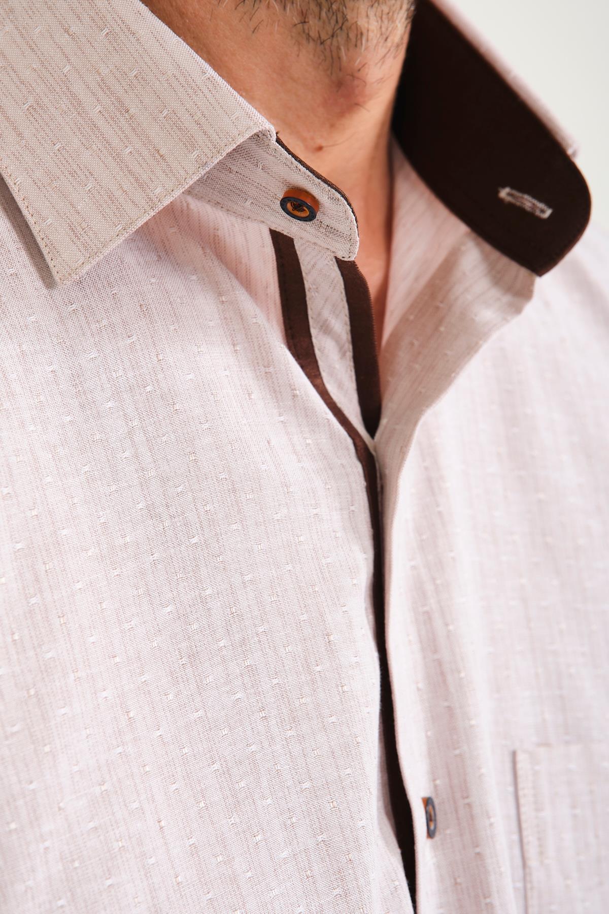 Klasik Kısa Kol Neon Nokta Armür Hediye Kutulu Erkek Gömlek FS-001216 - Bej