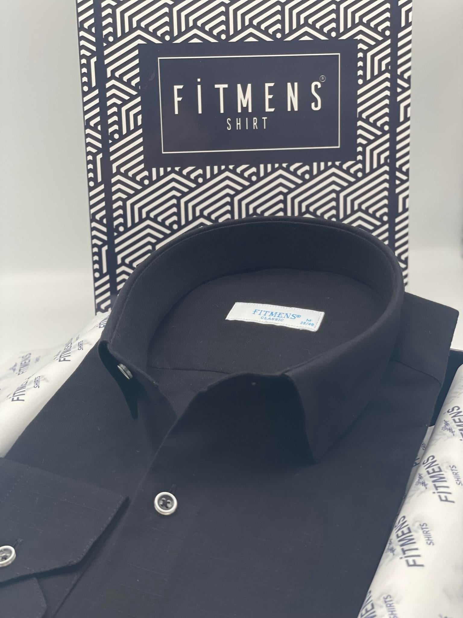 Klasik Uzun Kol Linen Keten Erkek Cepsiz Hediye Kutulu Gömlek FS-003044 - Siyah