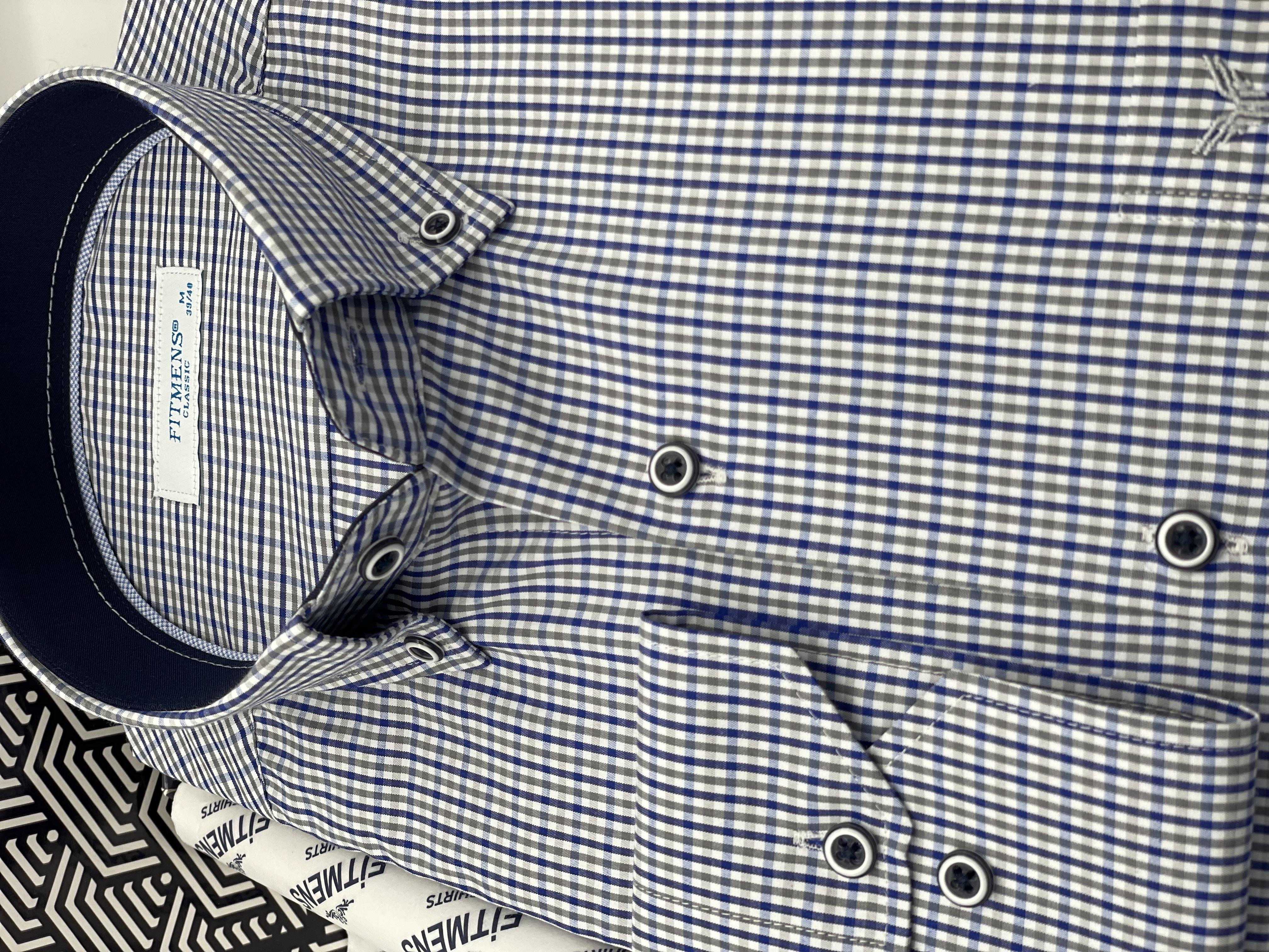 Klasik Uzun Kol Yaka Düğmeli Pöti Kareli Hediye Kutulu Erkek Gömlek FS-003774 - Gri