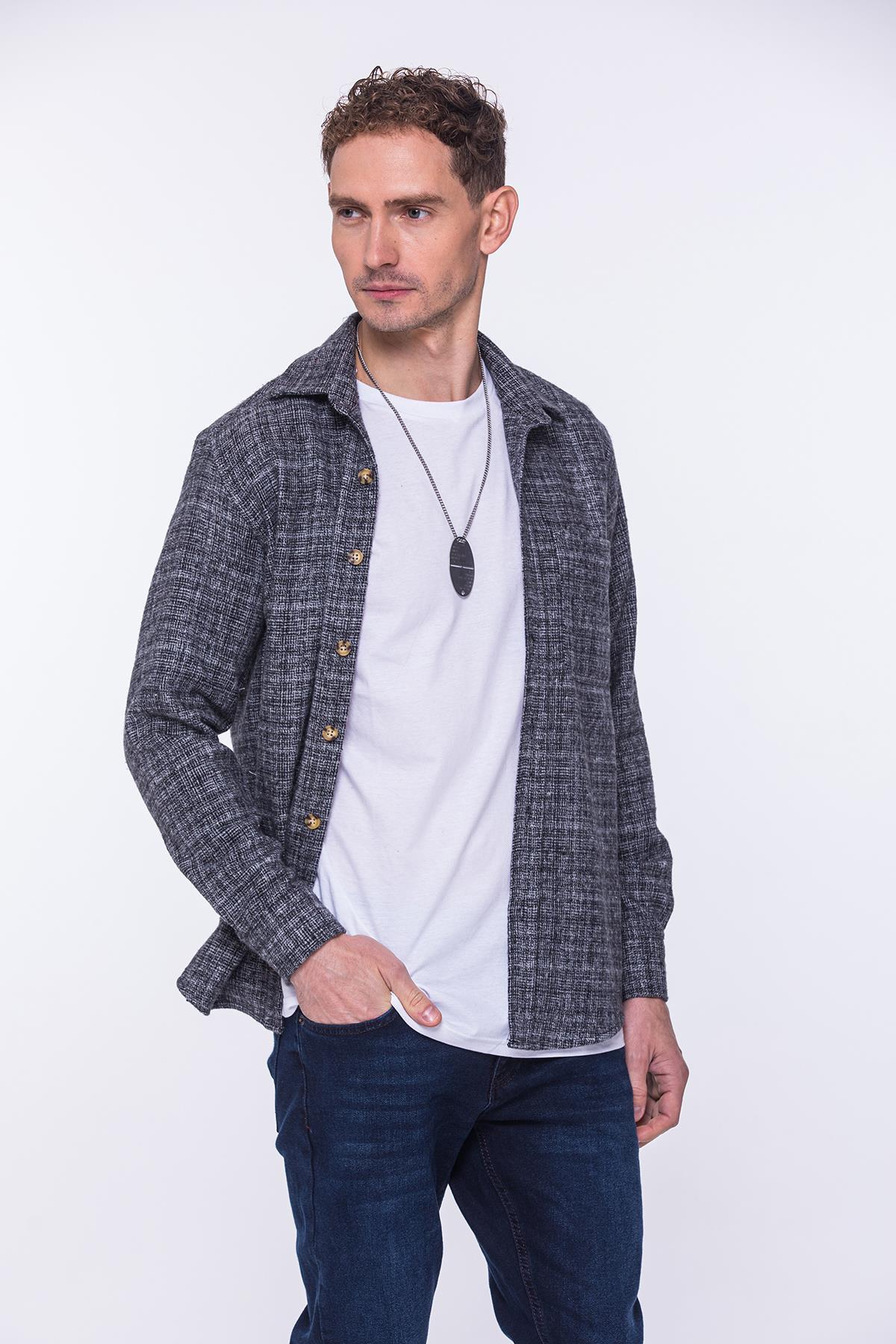 Oversize Oduncu Yumuşak Dokulu %100 Cotton Hediye Kutulu Erkek Gömlek FS-002168 - Antrasit