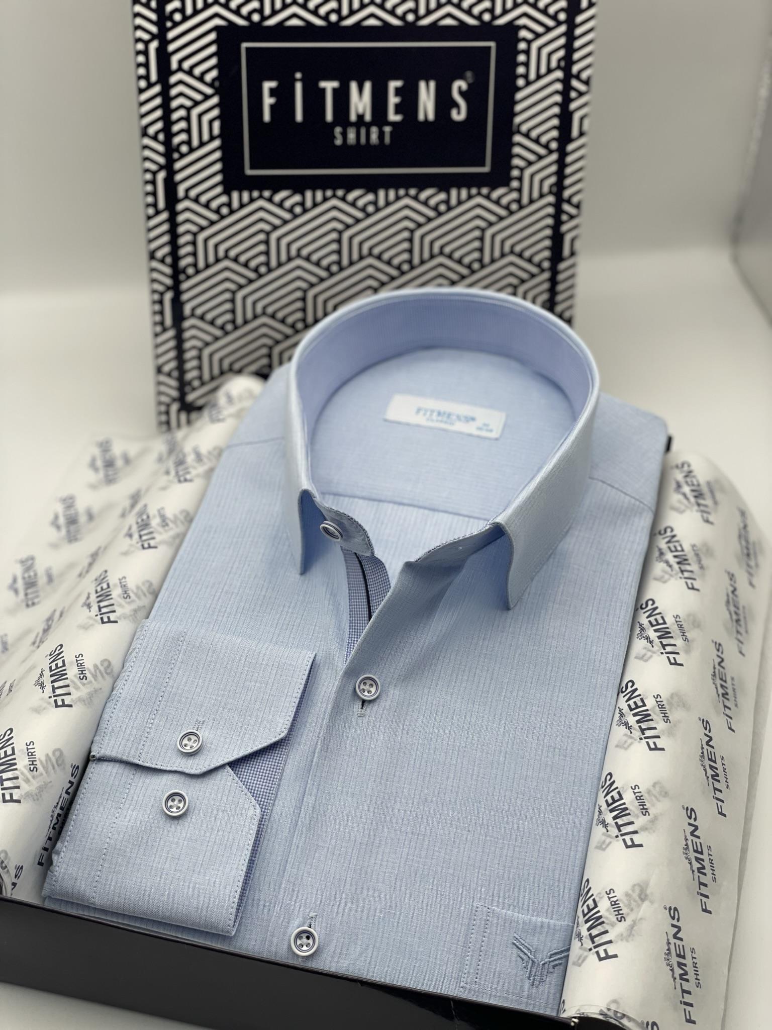 Klasik Uzun Kol Keten Cotton Hediye Kutulu Erkek Gömlek FS-001261 - Açık Mavi