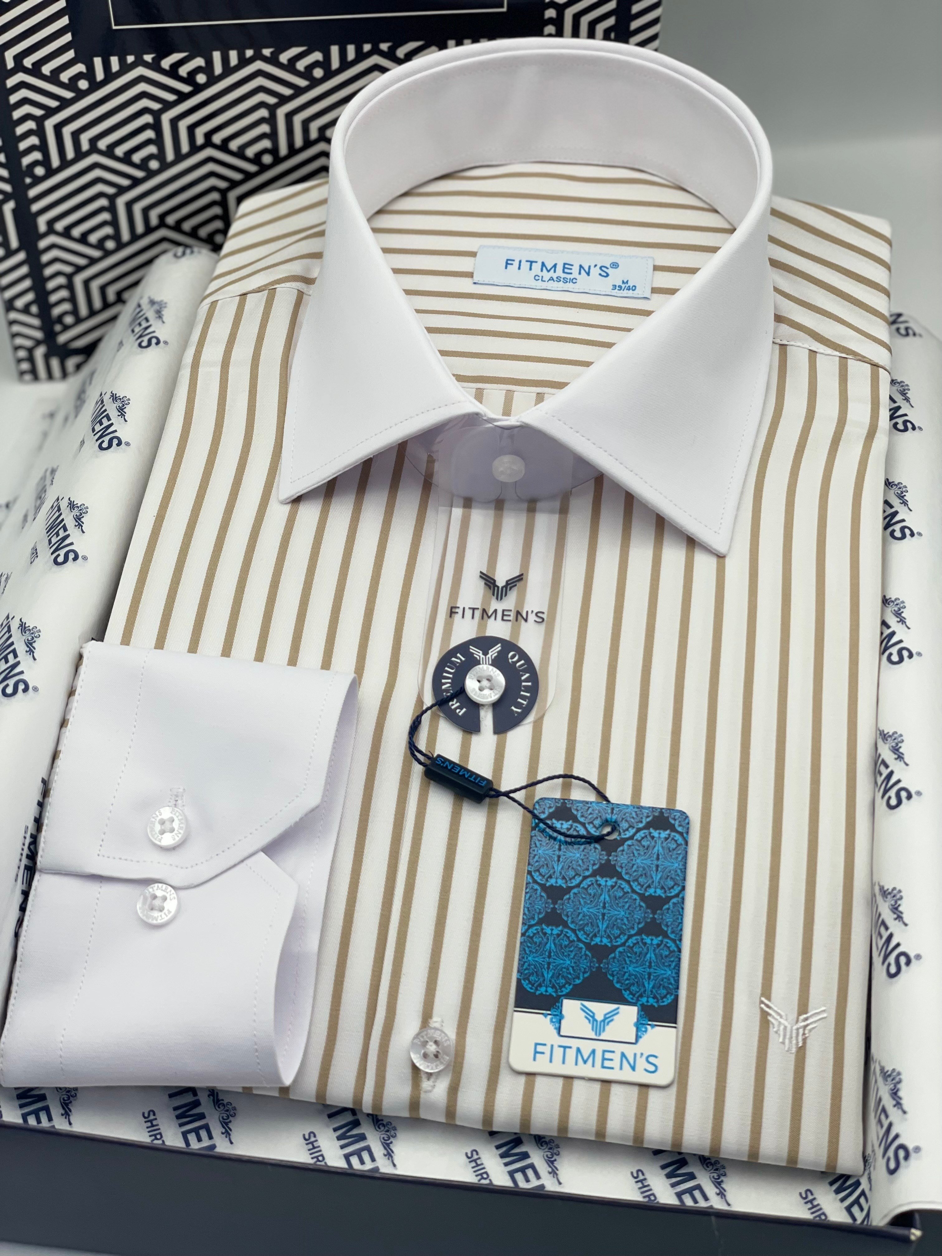 Klasik Uzun Kol Cepsiz Yaka Manşet Beyaz Hediye Kutulu Erkek Gömlek FS-004325 - Beyaz Bej