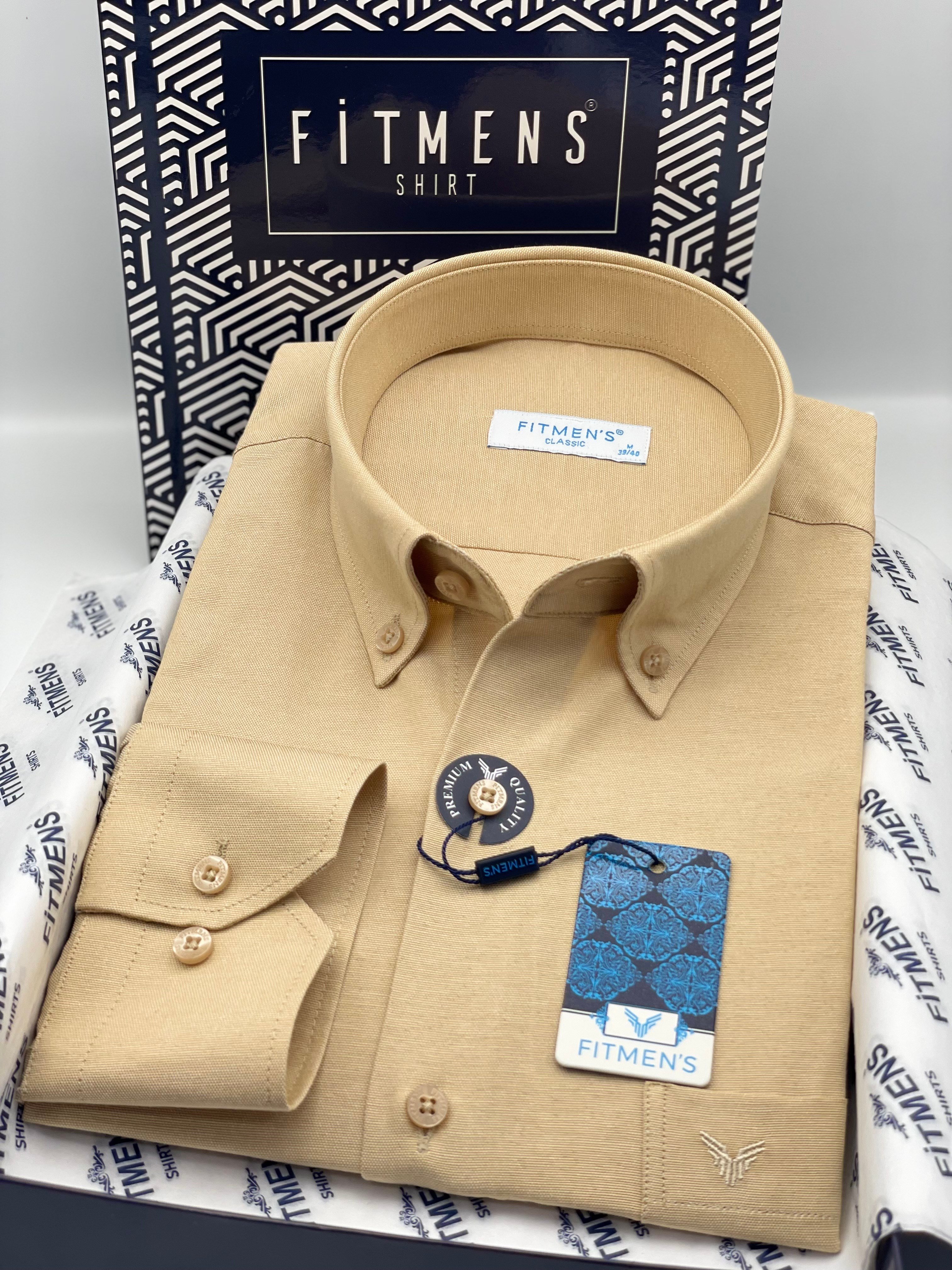 Klasik Uzun Kol Pamuklu Yaka Düğmeli Hediye Kutulu Kolay Ütülenebilir Erkek Gömlek FS-003897 - Camel