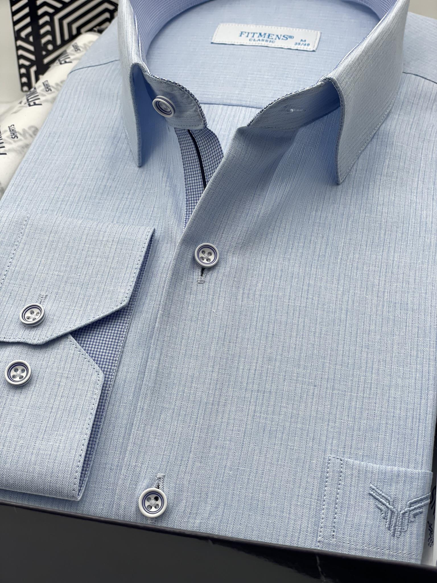 Klasik Uzun Kol Keten Cotton Hediye Kutulu Erkek Gömlek FS-001261 - Açık Mavi