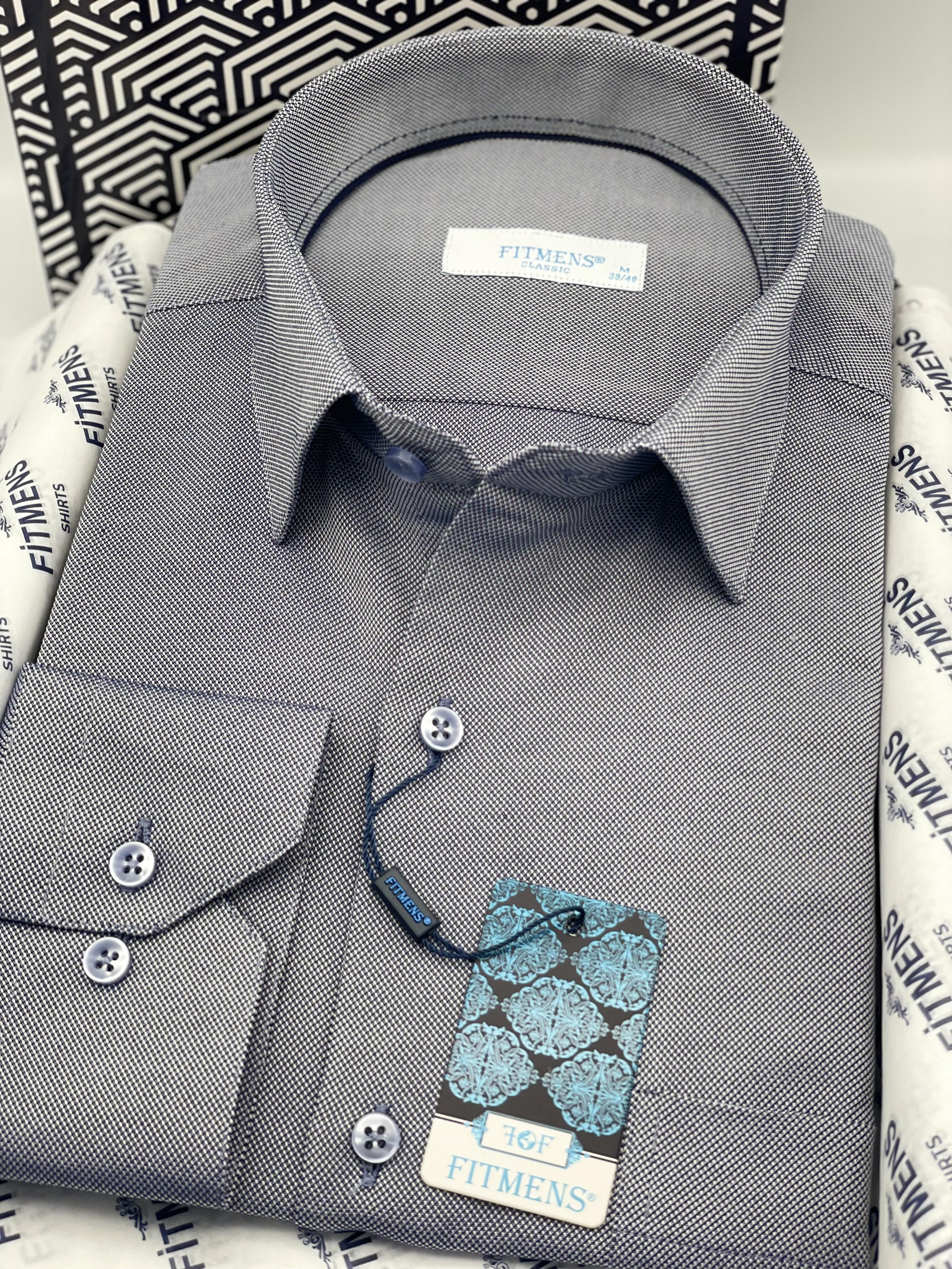 Klasik Uzun Kol Oxford Hediye Kutulu Kolay Ütülenebilir Erkek Gömlek FS-001254 - İndigo