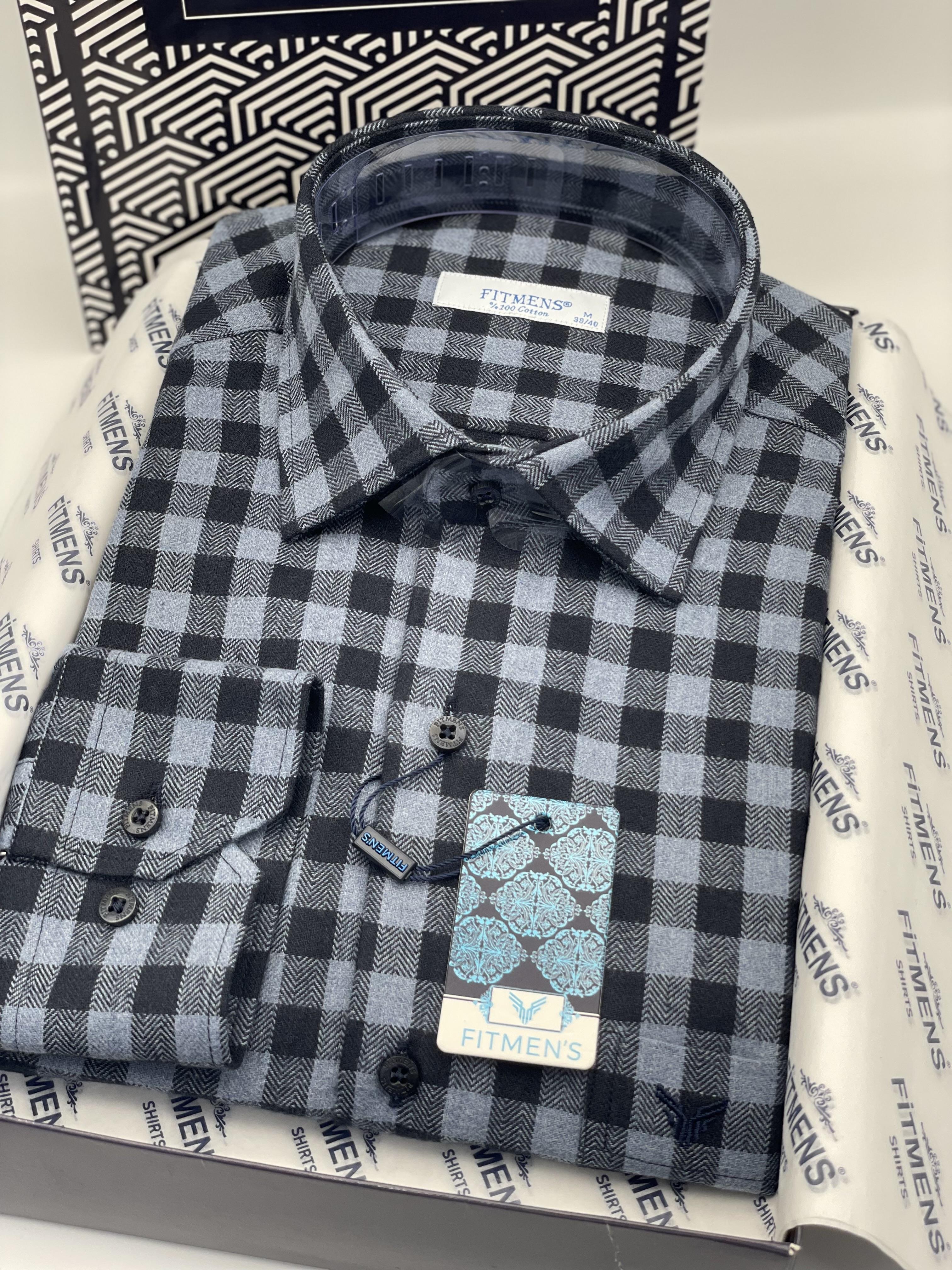 Klasik Uzun Kol Kışlık %100 Cotton Kareli Yaka Alttan Düğmeli Hediye Kutulu Erkek Gömlek FS-001988 - Antrasit