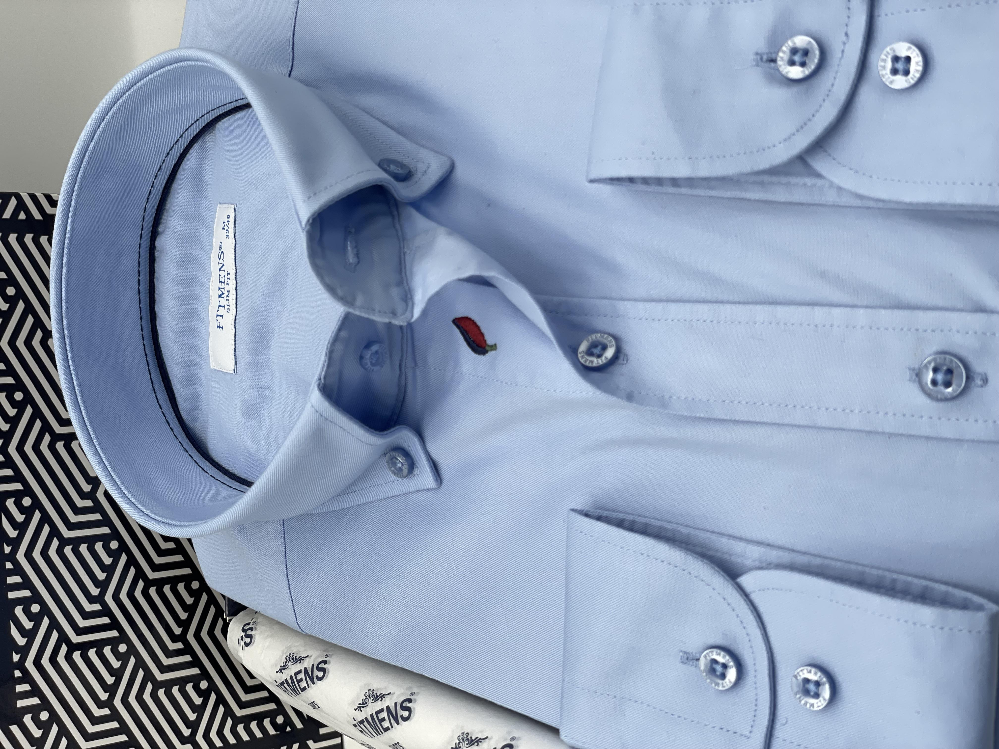 Slim Fit Uzun Kol Yıkamalı Gabardin Hediye Kutulu Erkek Gömlek FS-001364 - Mavi