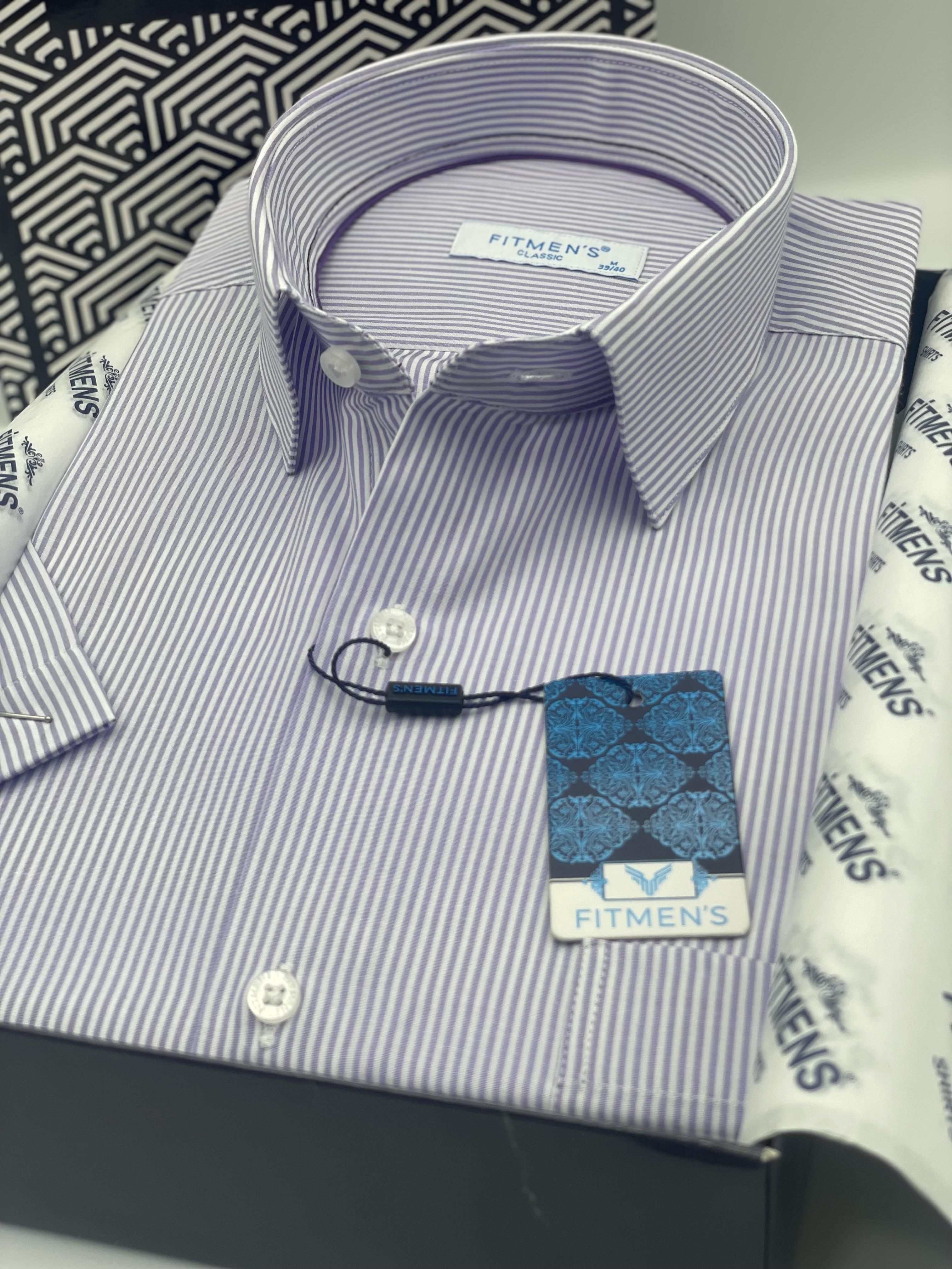 Klasik Kısa Kol Çizgili Hediye Kutulu Erkek Gömlek FS-003005 - Lila