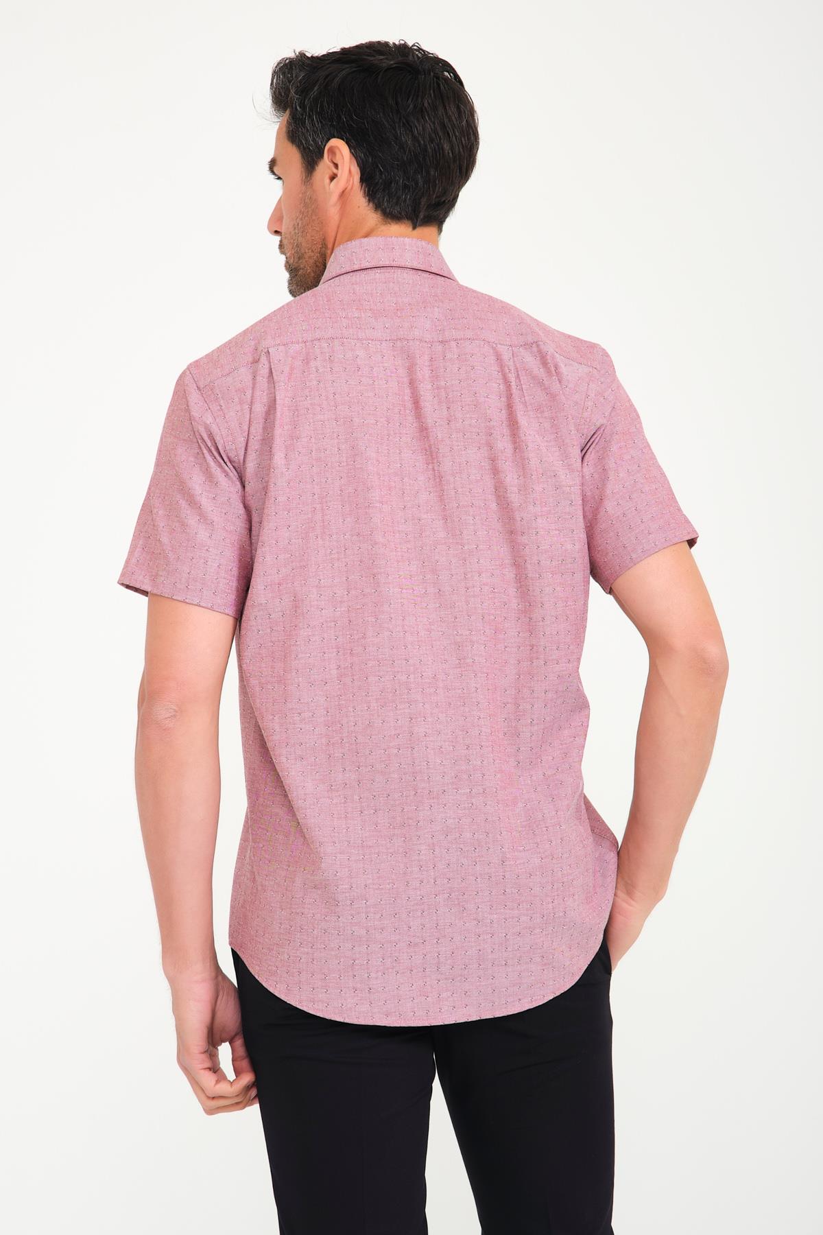 Klasik Kısa Kol Neon Çiçek Armür Hediye Kutulu Erkek Gömlek FS-001214 - Bordo