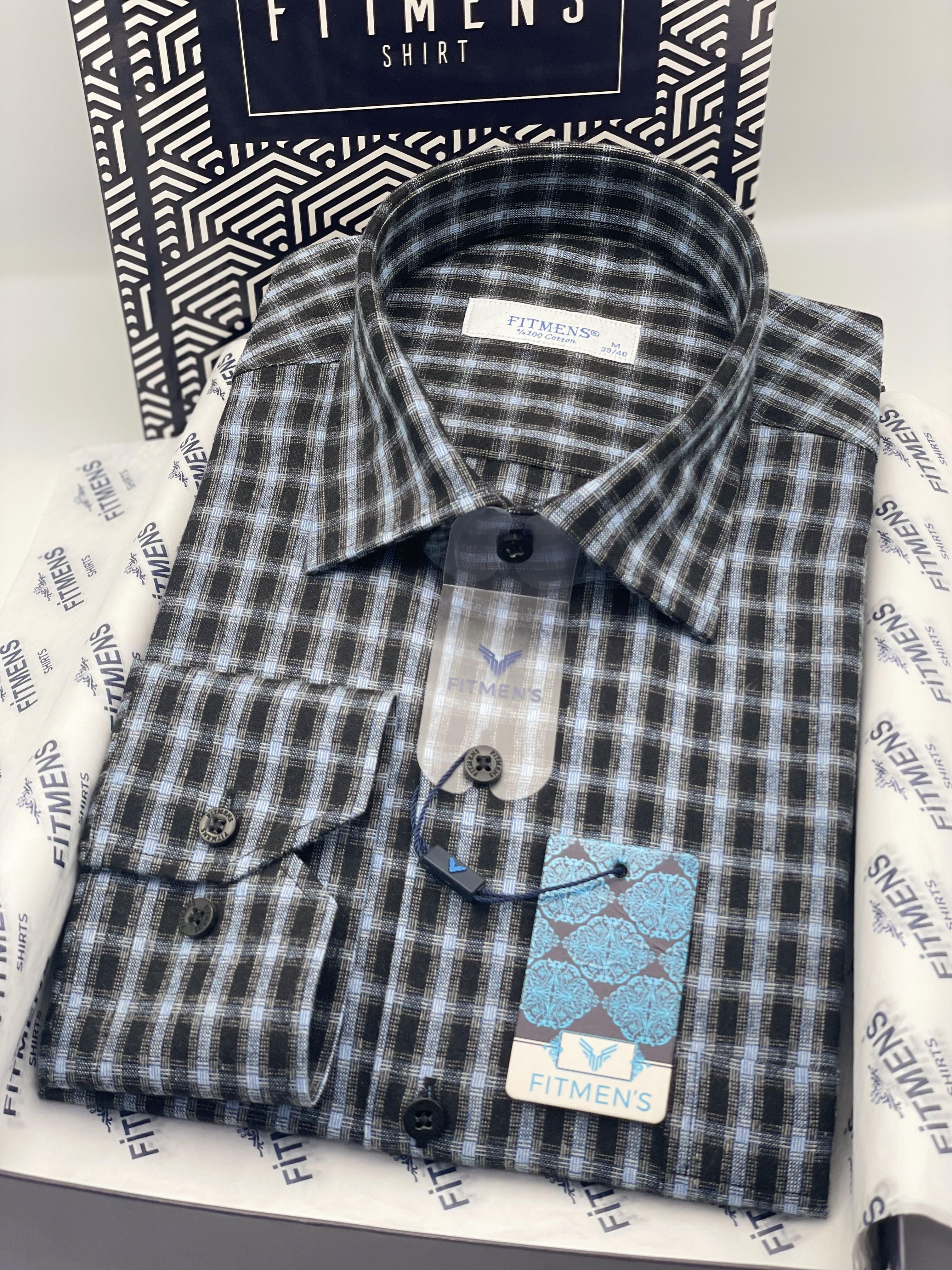 Klasik Uzun Kol Kışlık Kareli %100 Cotton Yaka Alttan Düğmeli Hediye Kutulu Erkek Gömlek FS-003129 - Lacivert