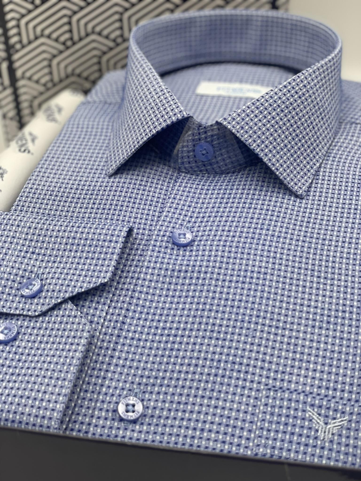 Klasik Uzun Kol Kare Armür Desenli Hediye Kutulu Erkek Gömlek FS-002151 - Saks Mavi