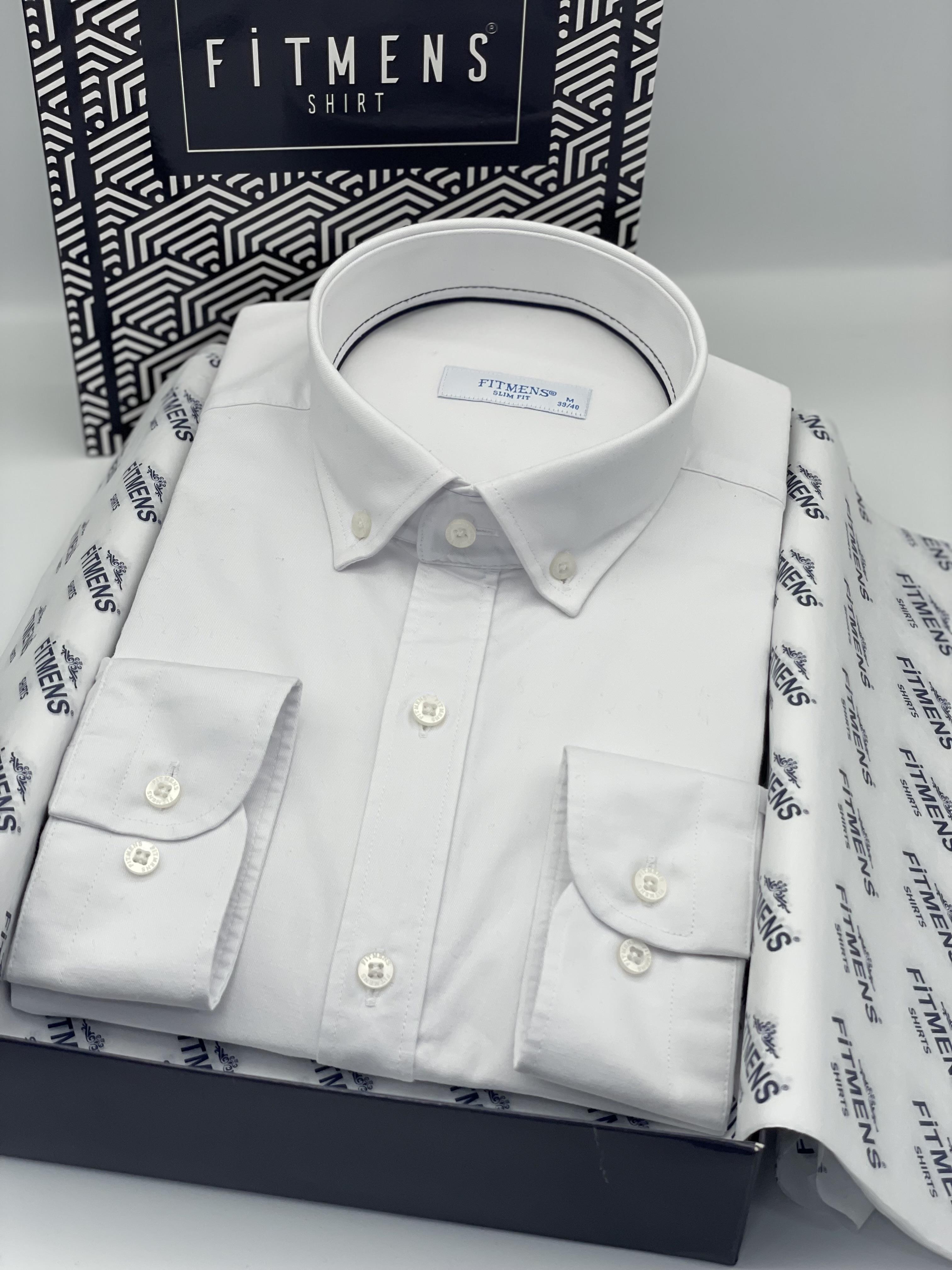 Slim Fit Uzun Kol Yıkamalı Gabardin Hediye Kutulu Erkek Gömlek FS-001364 - Beyaz