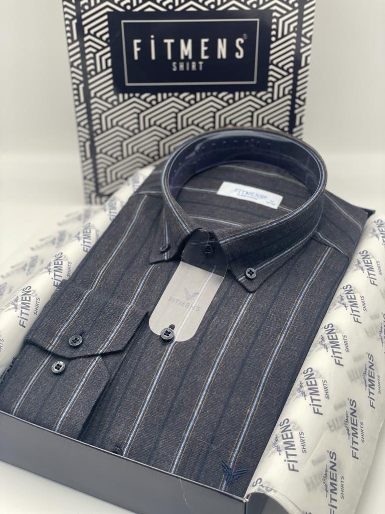 Klasik Uzun Kol Kışlık %100 Cotton Yaka Alttan Düğmeli Pamuklu Hediye Kutulu Erkek Gömlek FS-003137 - Kahverengi