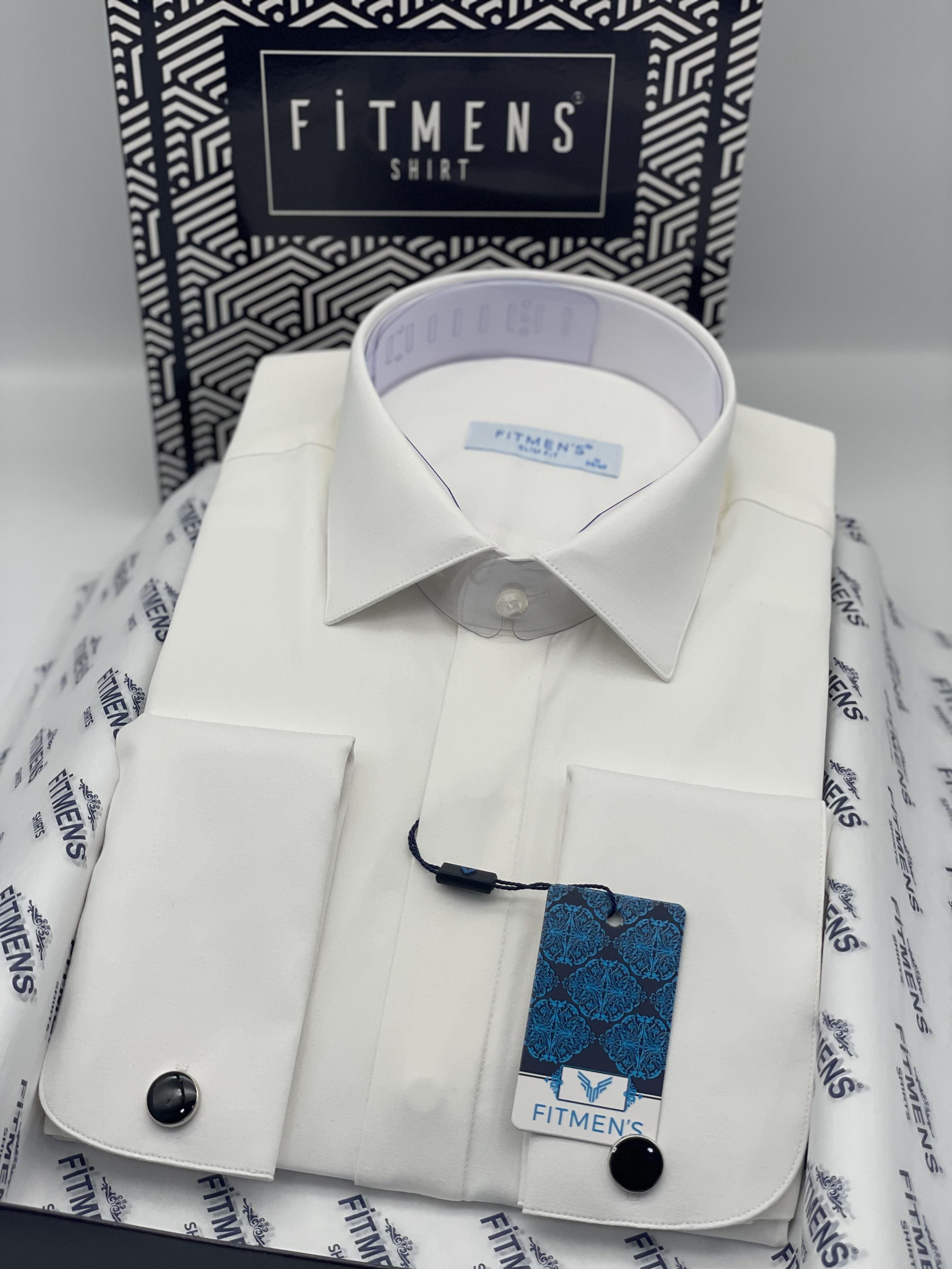 Slim Fit Uzun Kol Gizli Düğmeli Likralı Smokin Damatlık Erkek Gömlek FS-004296 - Krem