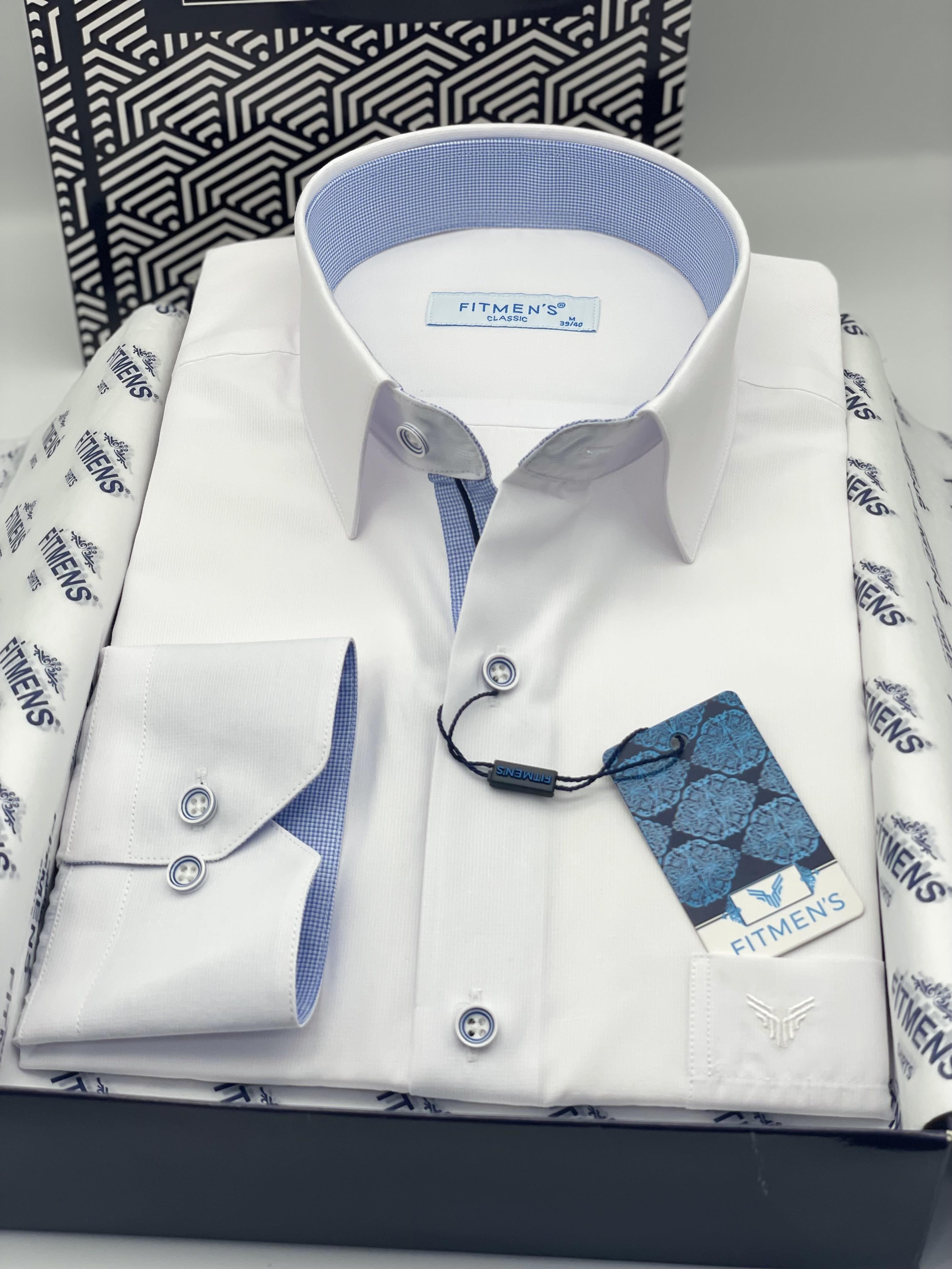 Klasik Uzun Kol Filafil Pitikareli Swift Hediye Kutulu Erkek Gömlek FS-001263 - Beyaz Mavi