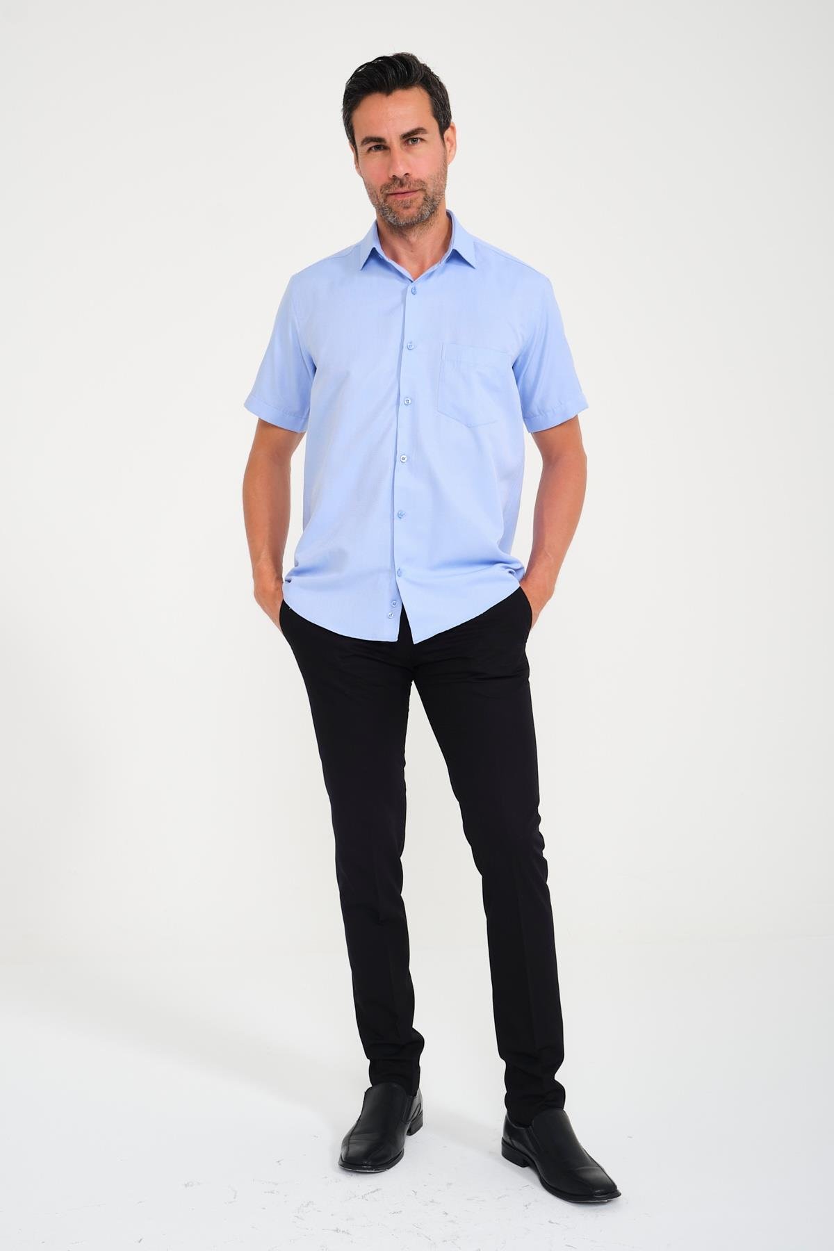 Klasik Kısa Kol Oxford Hediye Kutulu Erkek Gömlek FS-001200 - Mavi T14