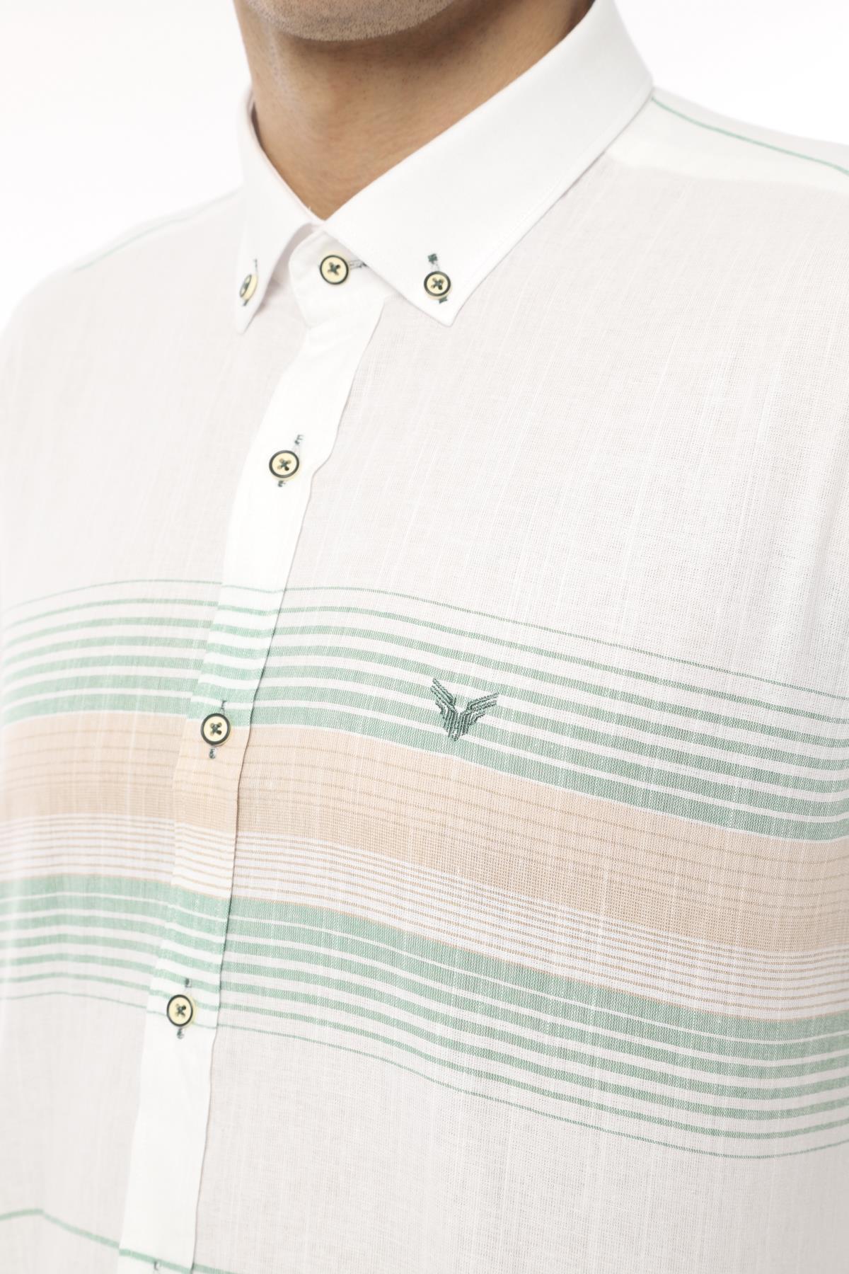 Slim Fit Uzun Kol Panolu Keten Hediye Kutulu Kolay Ütülenebilir Erkek Gömlek FS-002994 - Yeşil