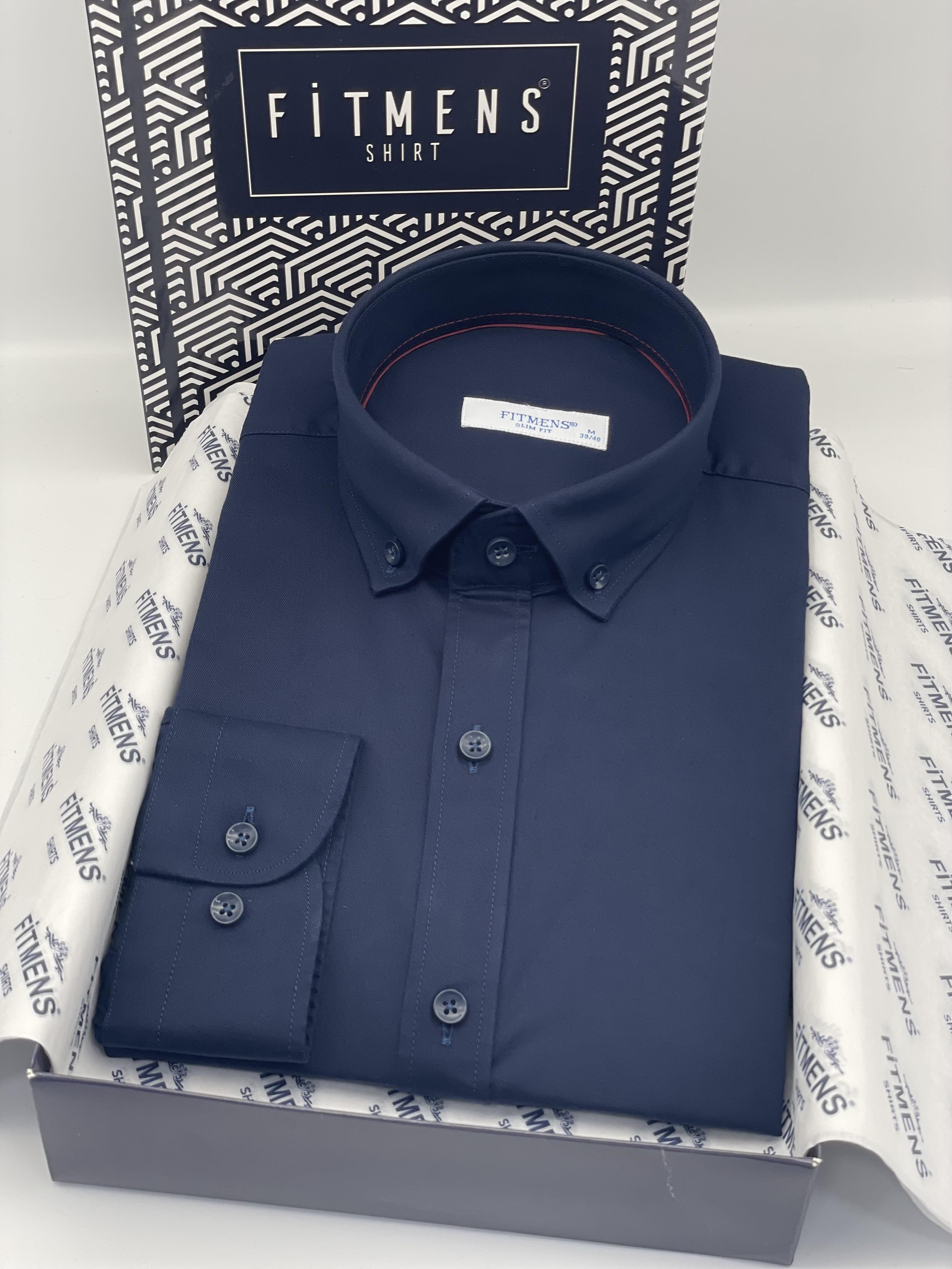 Slim Fit Uzun Kol Yıkamalı Gabardin Hediye Kutulu Erkek Gömlek FS-001364 - Lacivert