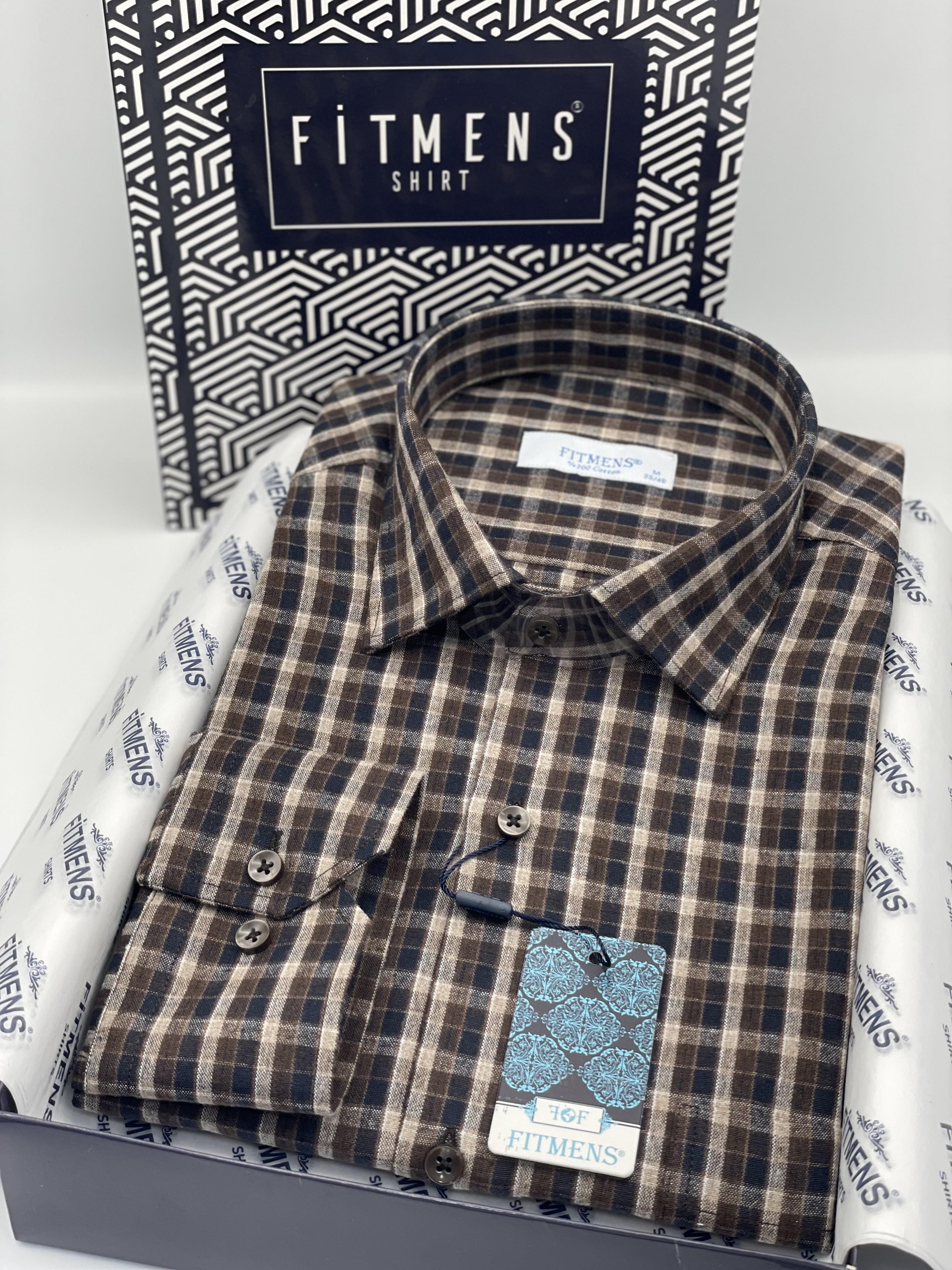 Klasik Uzun Kol Kışlık %100 Cotton Kareli Yaka Alttan Düğmeli Hediye Kutulu Erkek Gömlek FS-001984 - Kahverengi