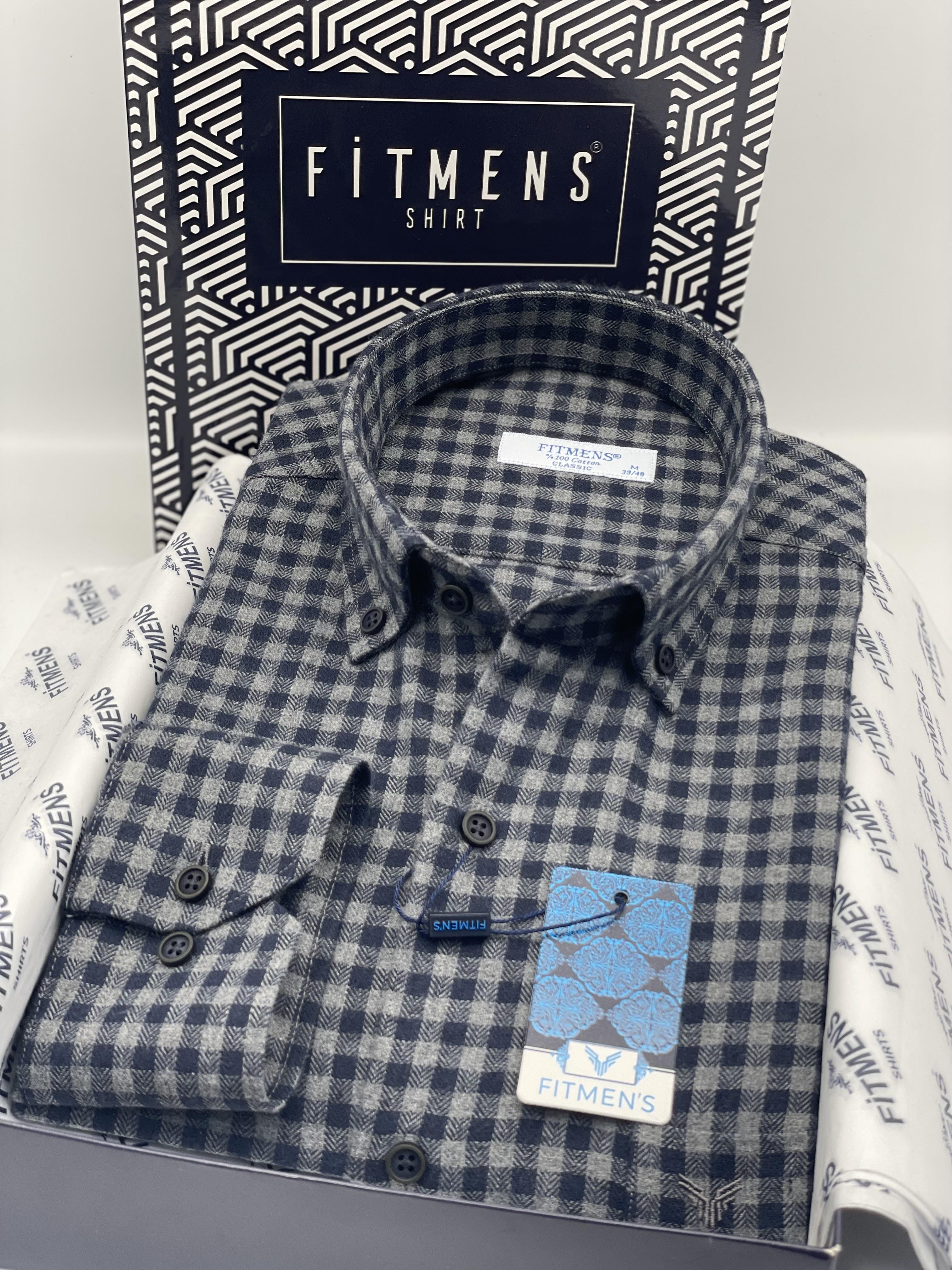 Klasik Uzun Kol Kışlık %100 Cotton Kareli Yaka Düğmeli Pamuklu Hediye Kutulu Erkek Gömlek FS-003128 - Lacivert