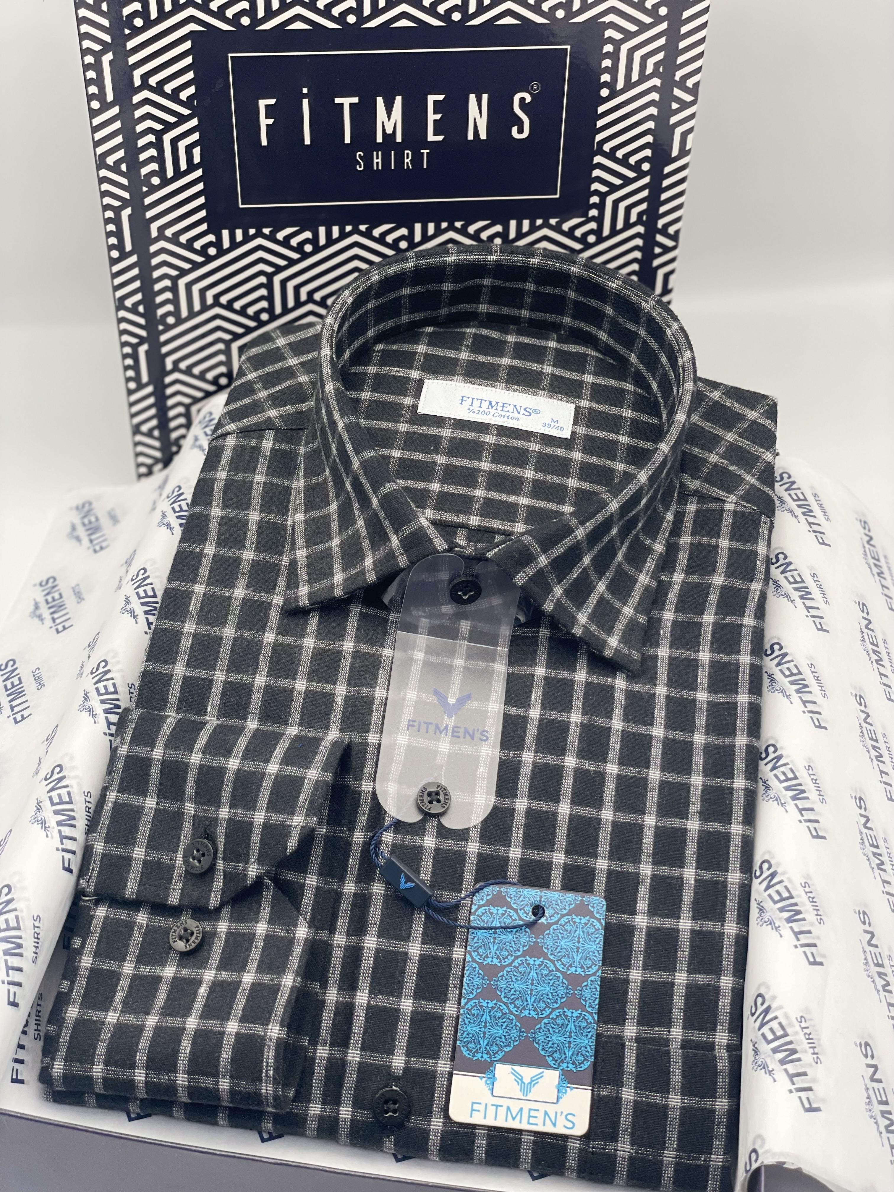 Klasik Uzun Kol Kışlık Kareli %100 Cotton Yaka Alttan Düğmeli Hediye Kutulu Erkek Gömlek FS-003129 - Siyah