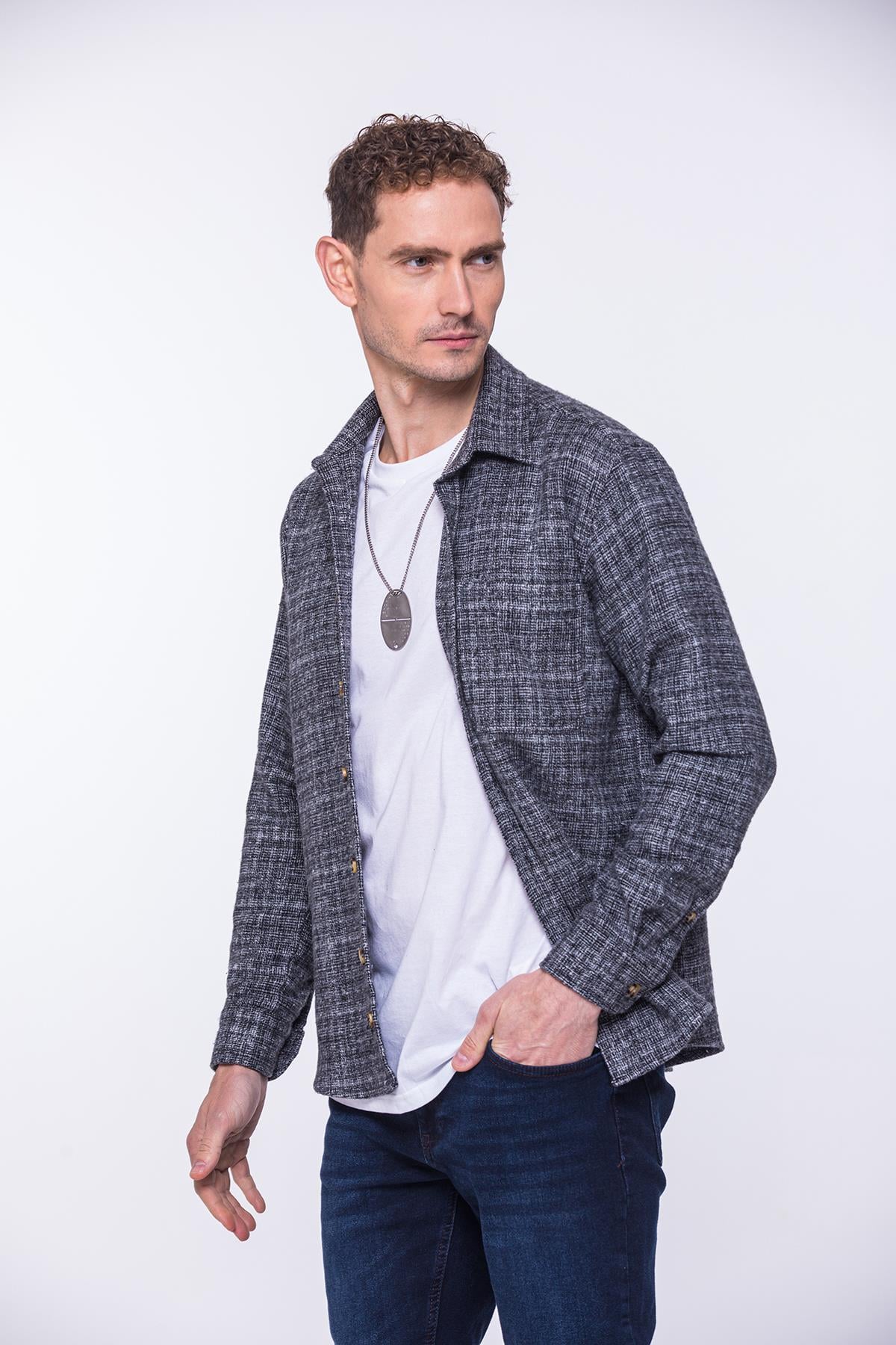 Oversize Oduncu Yumuşak Dokulu %100 Cotton Hediye Kutulu Erkek Gömlek FS-002168 - Antrasit