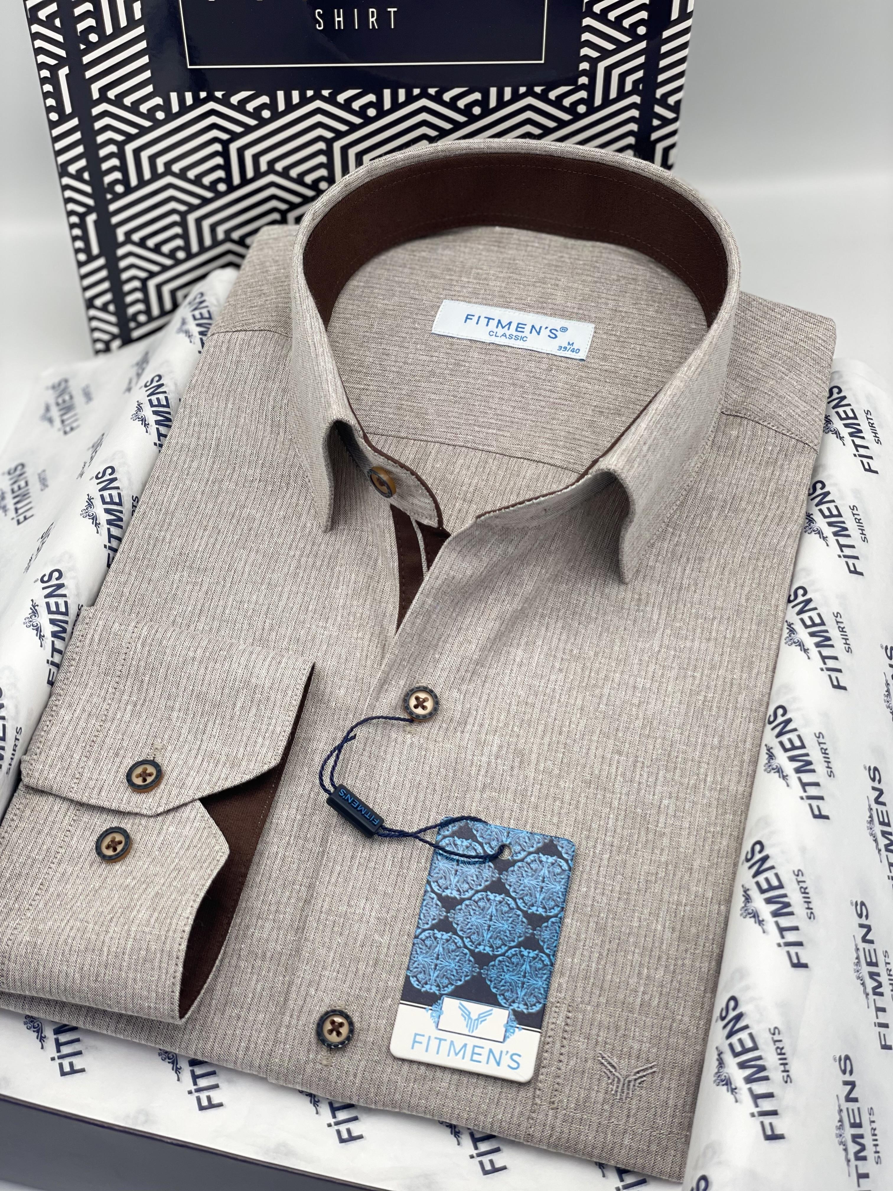 Klasik Uzun Kol Keten Cotton Hediye Kutulu Erkek Gömlek FS-001261 - Bej