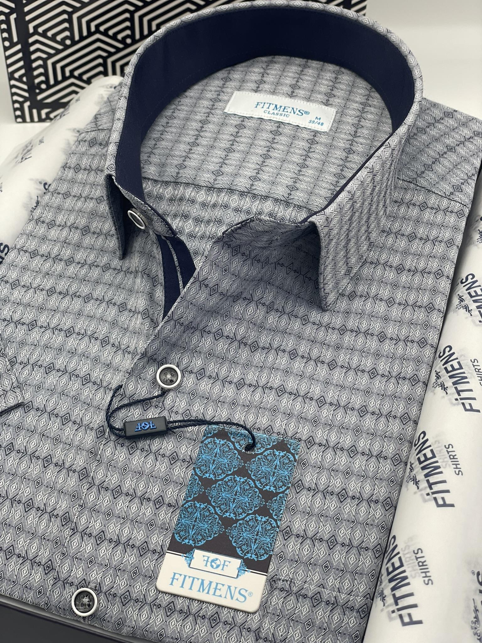 Klasik Kısa Kol Desenli Hediye Kutulu Erkek Gömlek FS-003620 - Lacivert